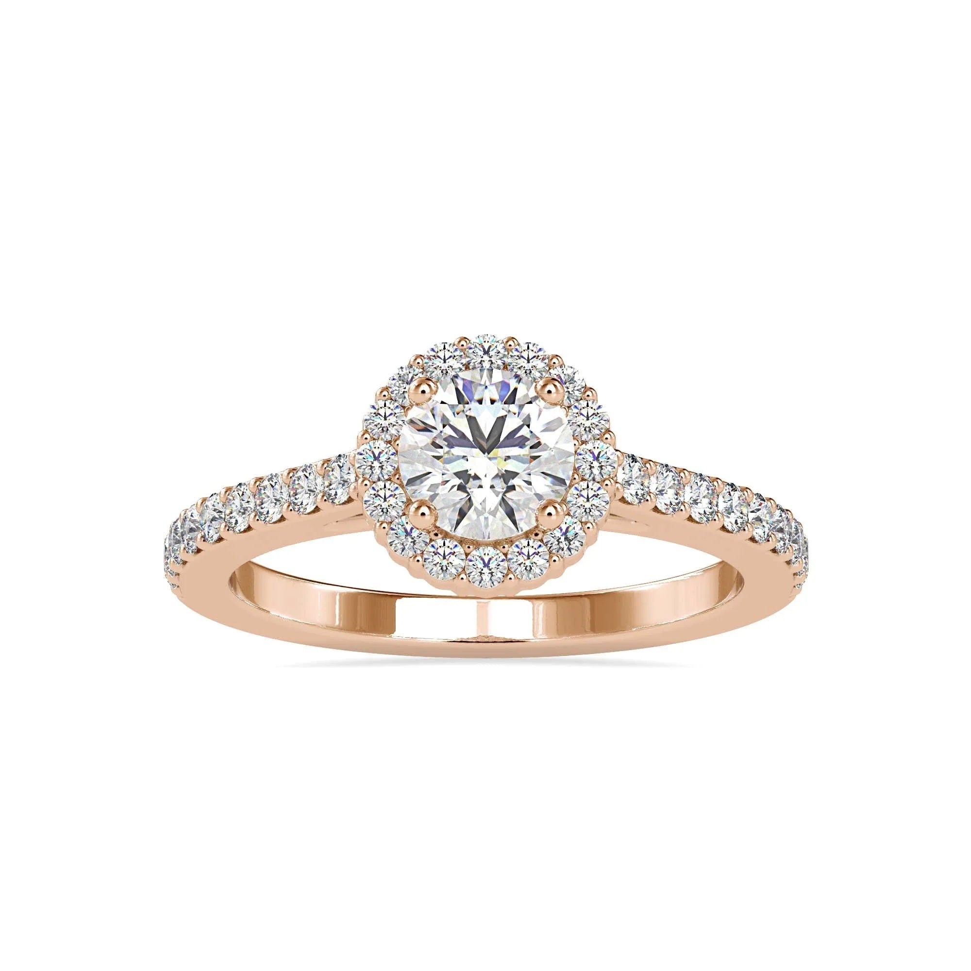 0.50 CT Certified Lab-Grown Diamond Halo Engagement Ring – 14K Real Gold Wedding Ring with Conflict-Free Diamonds