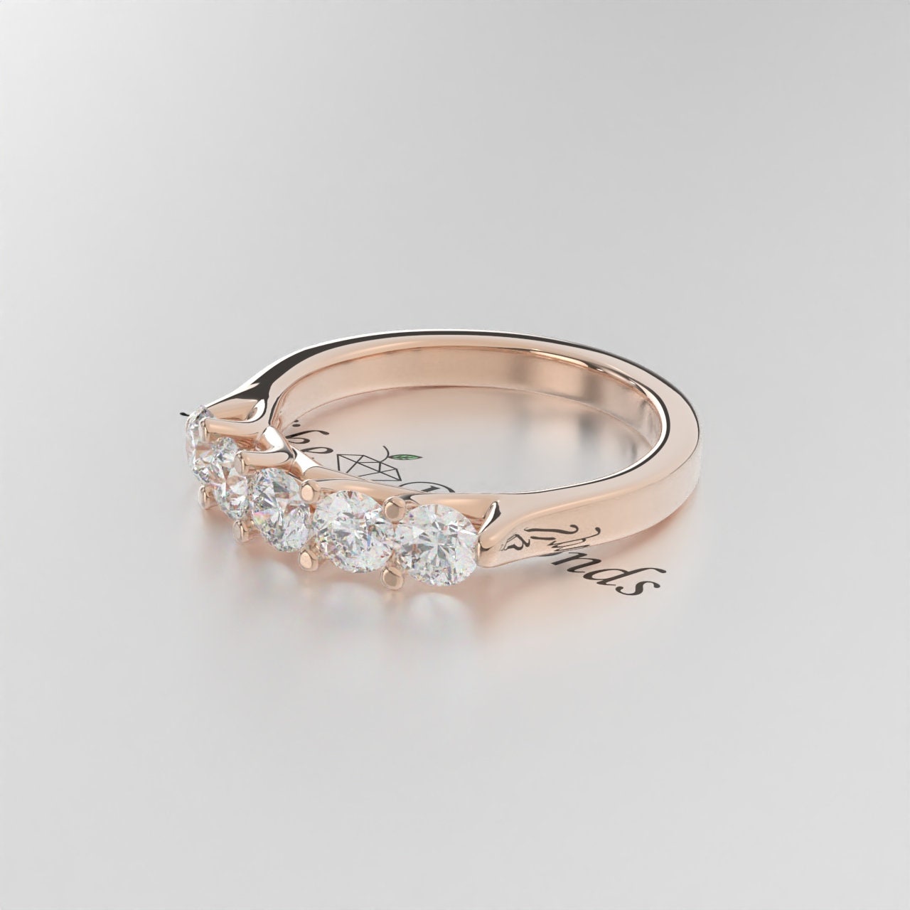 3 MM Round Lab Created Diamond Wedding Band for Women, Five Stone Diamond Band, EF/VS Lab Grown Diamonds, Stackable Band, Anniversary Gifts