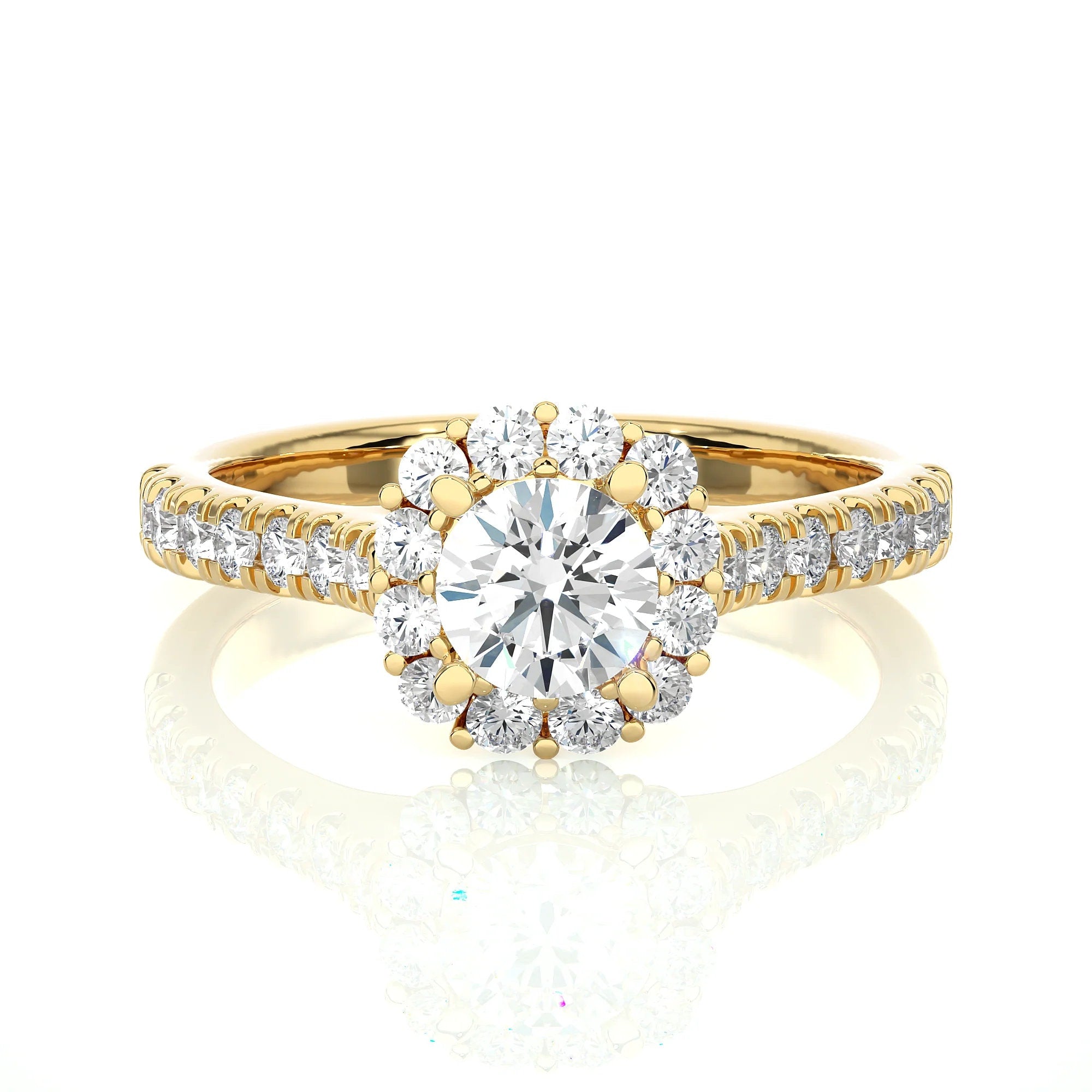 0.50 CTW Certified EF VS/SI Lab Grown Diamond Halo Engagement Ring / 14K Solid Gold Wedding Ring / Set with Conflict-Free Lab-Grown Diamonds