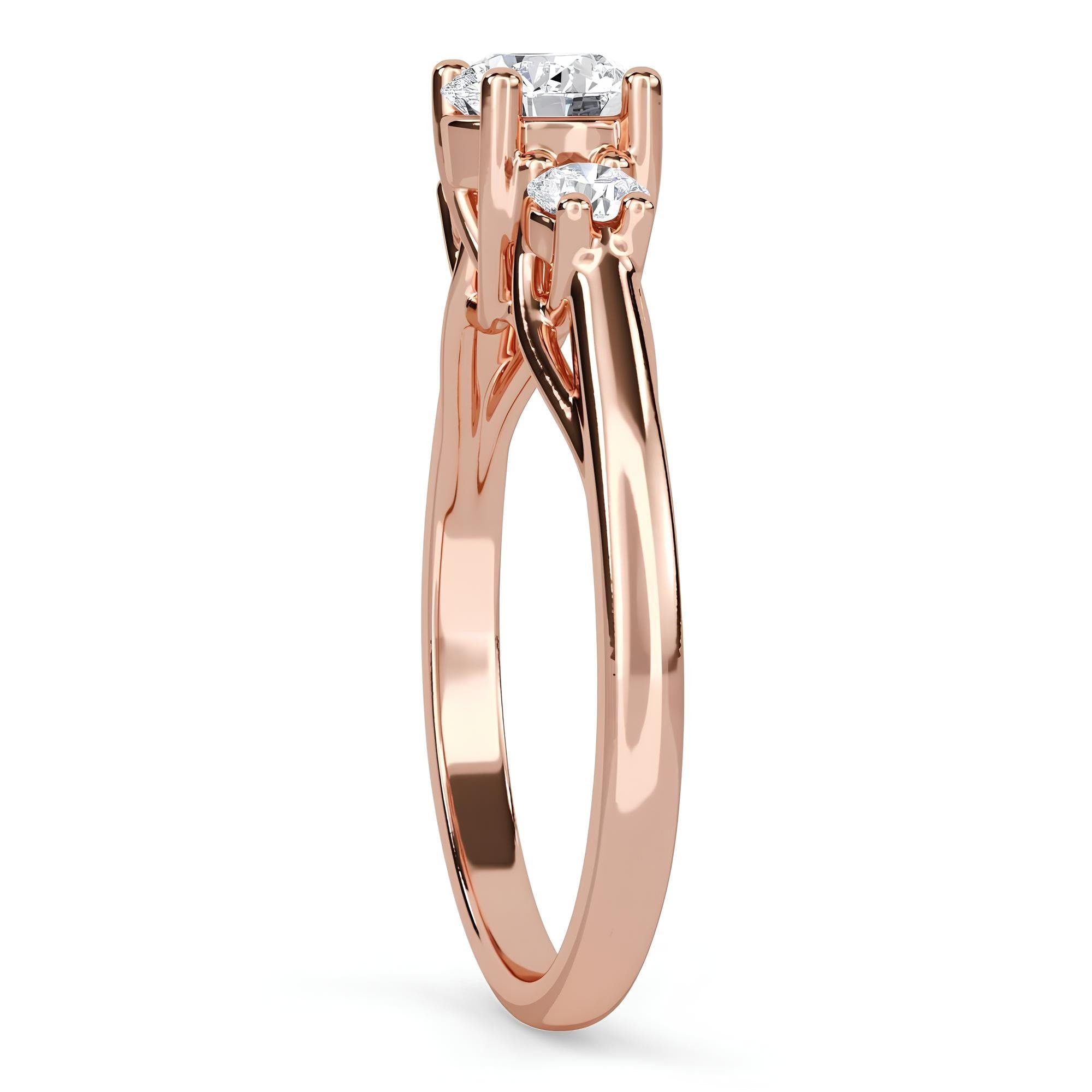 14K Gold Three-Stone Round Diamond Engagement Ring – EF VS/SI Lab-Created Diamonds | Promise, Wedding, or Gift Ring for Her