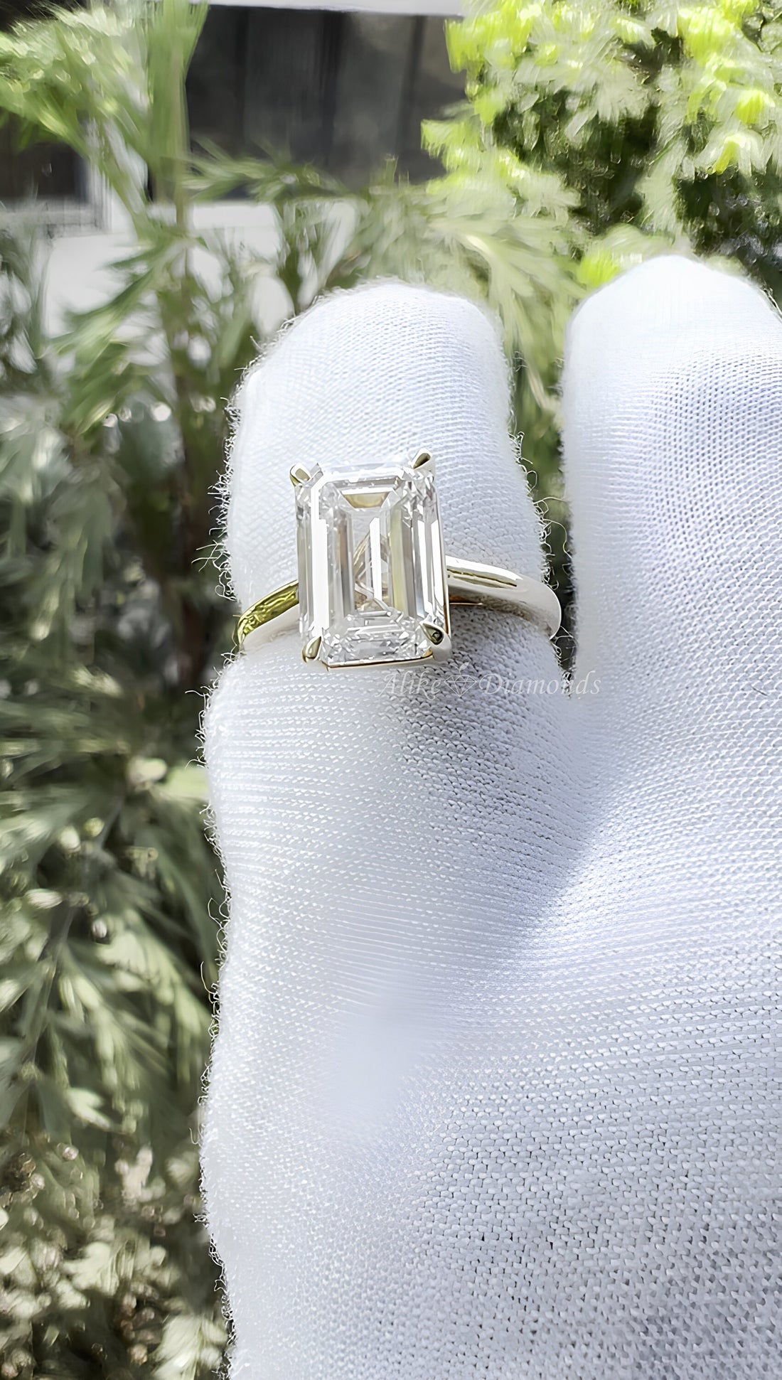 Emerald Cut Solitaire Engagement Ring, 3.54 Ct Lab Grown Diamond Ring, Certified GH/SI Diamond 14K Yellow Gold Wedding Ring, Size 7