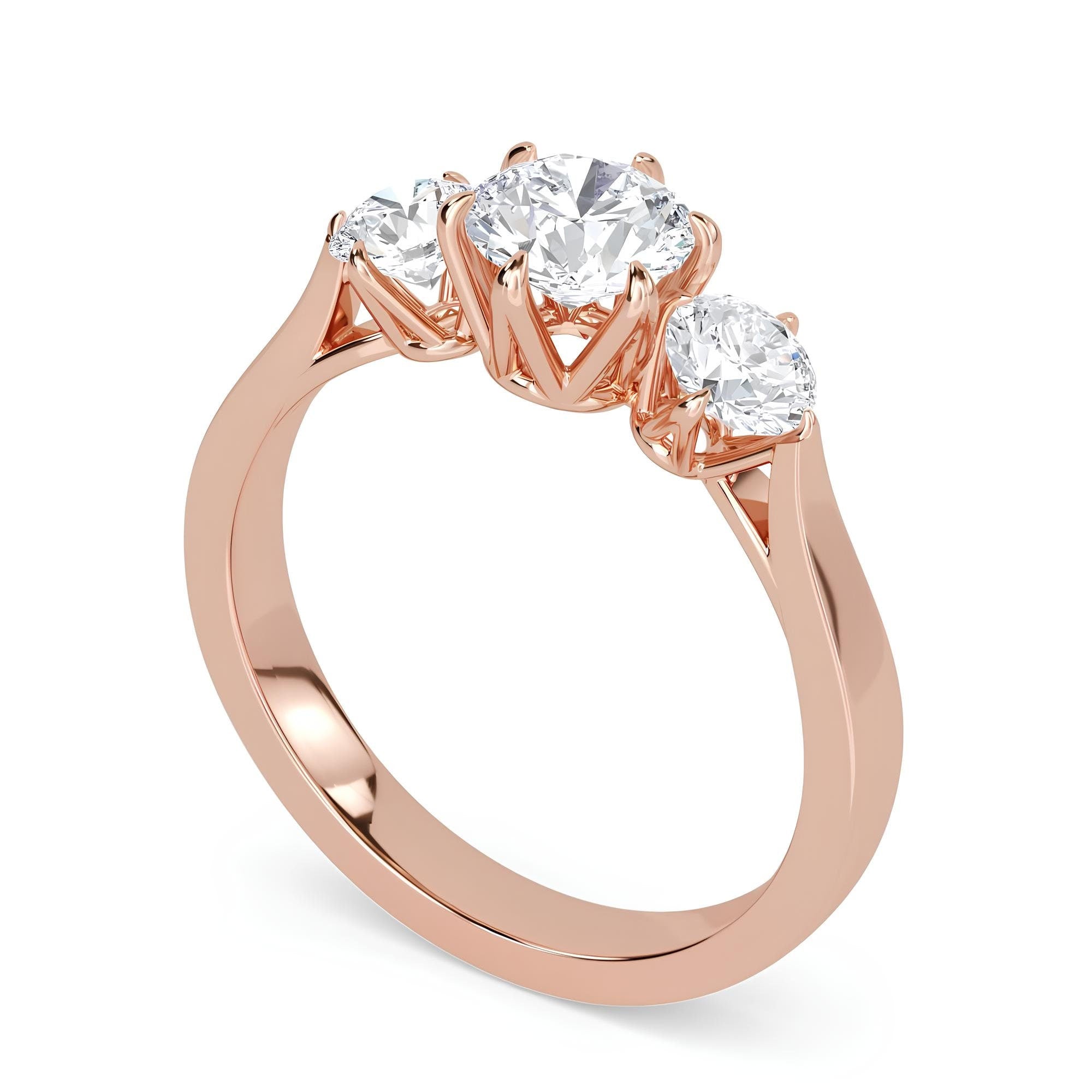 Three-Stone Round Diamond Engagement Ring – EF VS/SI Lab-Created Diamonds in 14K Gold