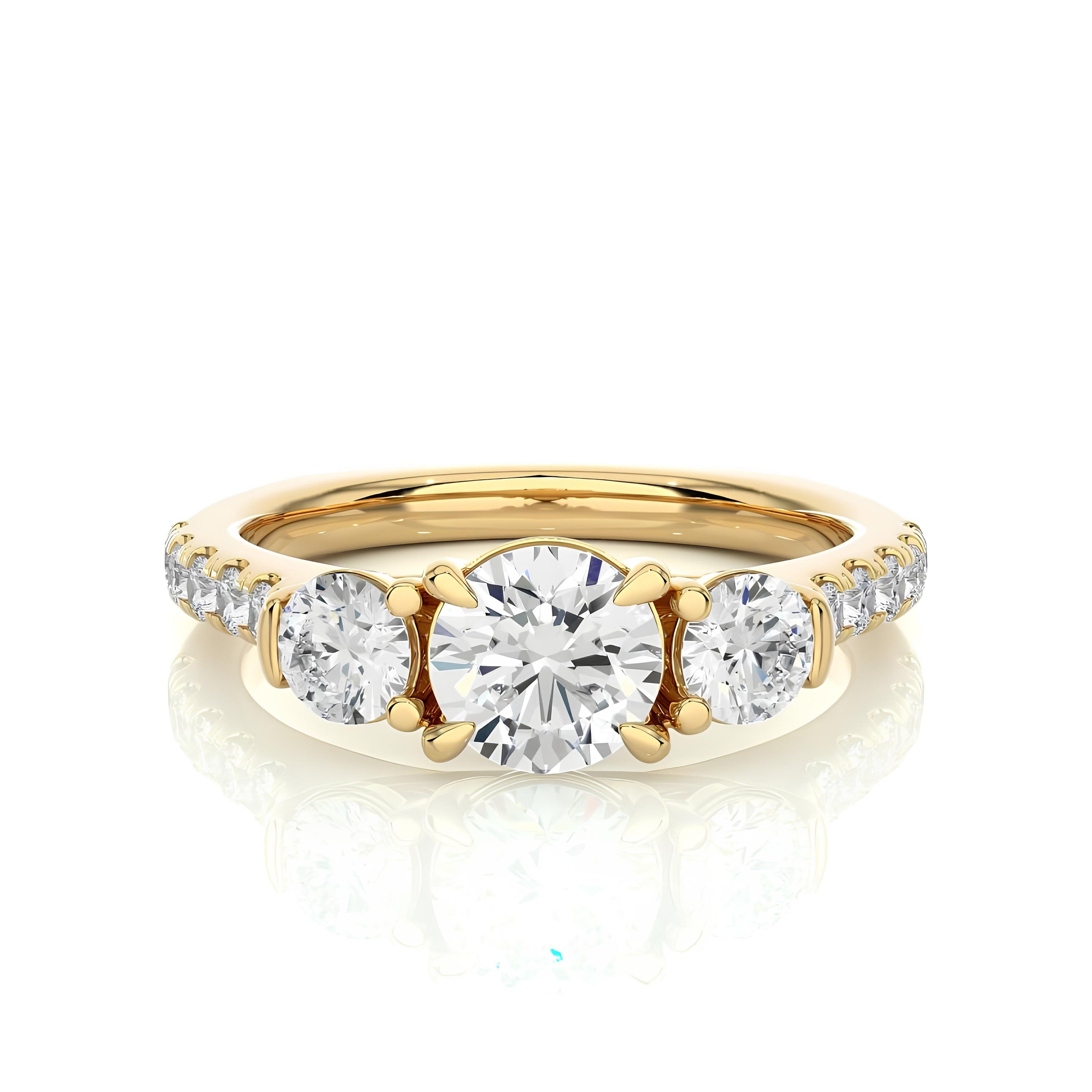 Elegant Trellis Three-Stone Diamond Wedding Ring – Ethically Sourced EF VS/SI Lab-Grown Diamonds – Perfect Engagement or Anniversary Gift in 14K Gold