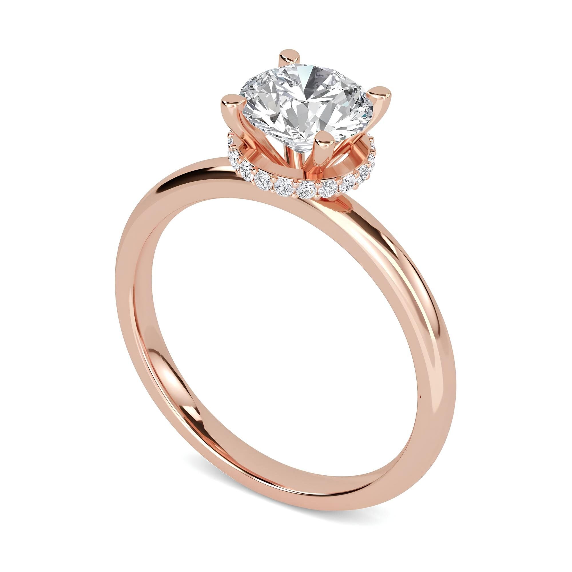 Vintage-inspired Hidden Halo 1.50 Carat Lab Grown Diamond Engagement Ring/ Wedding Band in 14K Solid Gold - Perfect for Promises and Forever