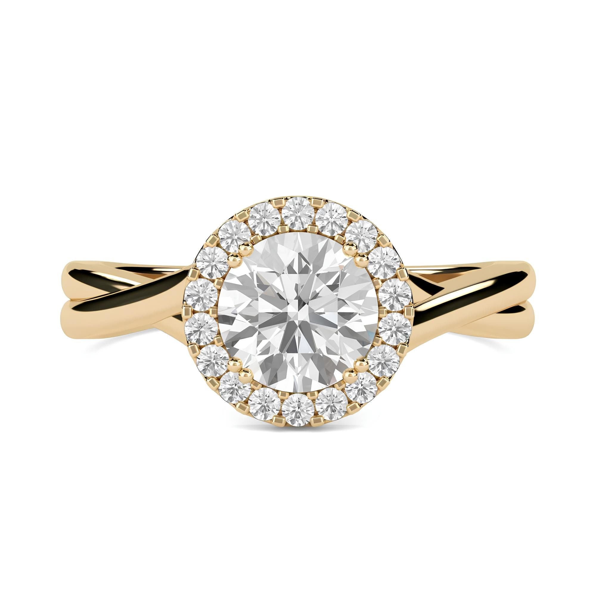 Sparkling Elegance: IGI Certified 1.00 CTW Round EF VS/SI Lab-Grown Diamond Twisted Halo Engagement Ring in 14K Solid Gold