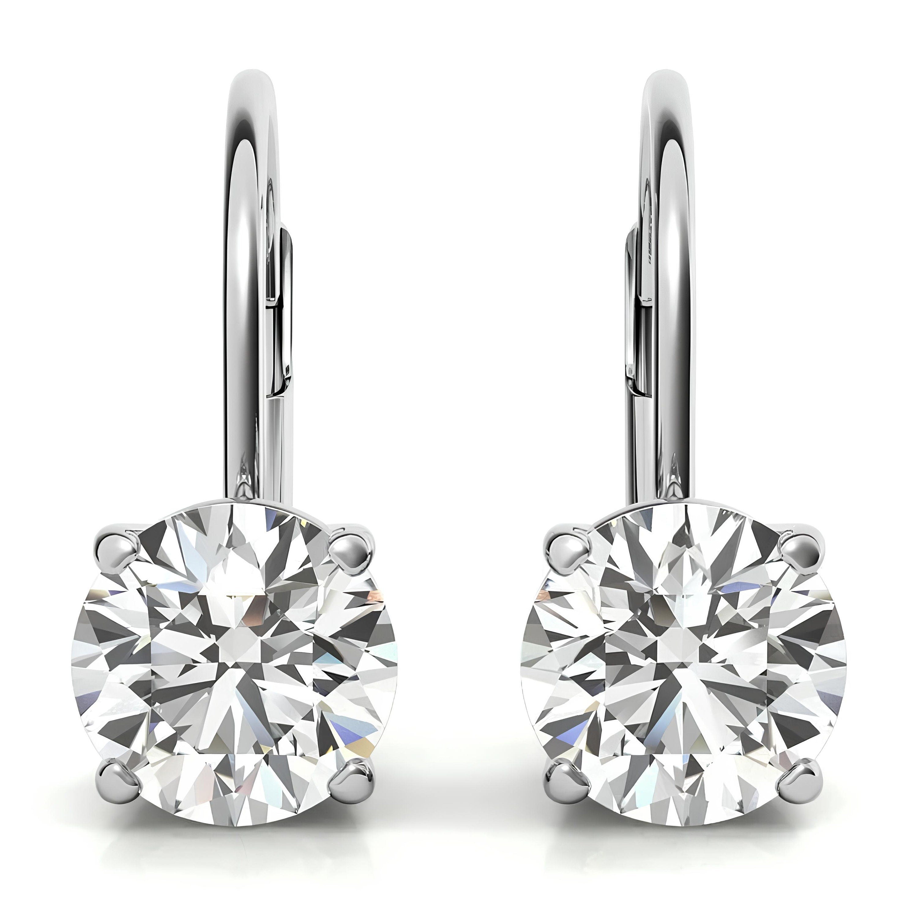 Drop Dangle Earrings 0.25 - 4.00 CTW Round Cut Lab Grown Diamond Lever back Earrings, Round Diamond Earring For Birthday Anniversary Gifts