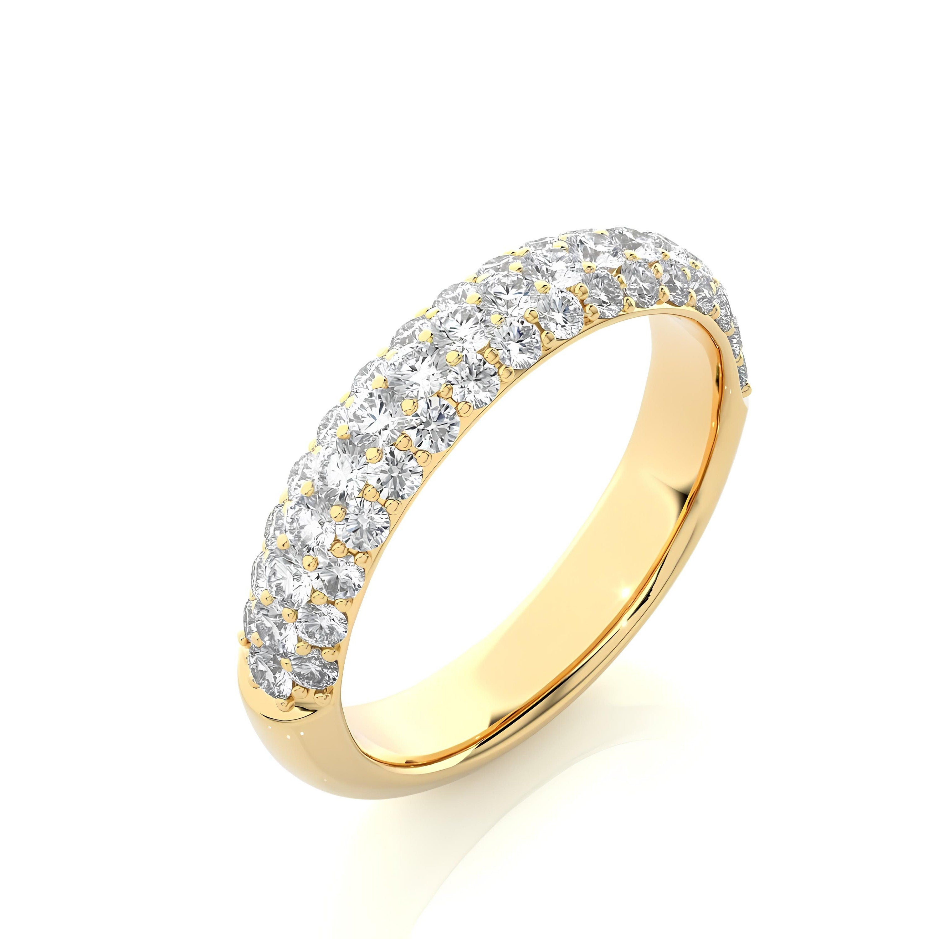 14K Yellow Gold Half Eternity 3 Row Micro Pave Wedding Band Ring by Alikediamonds