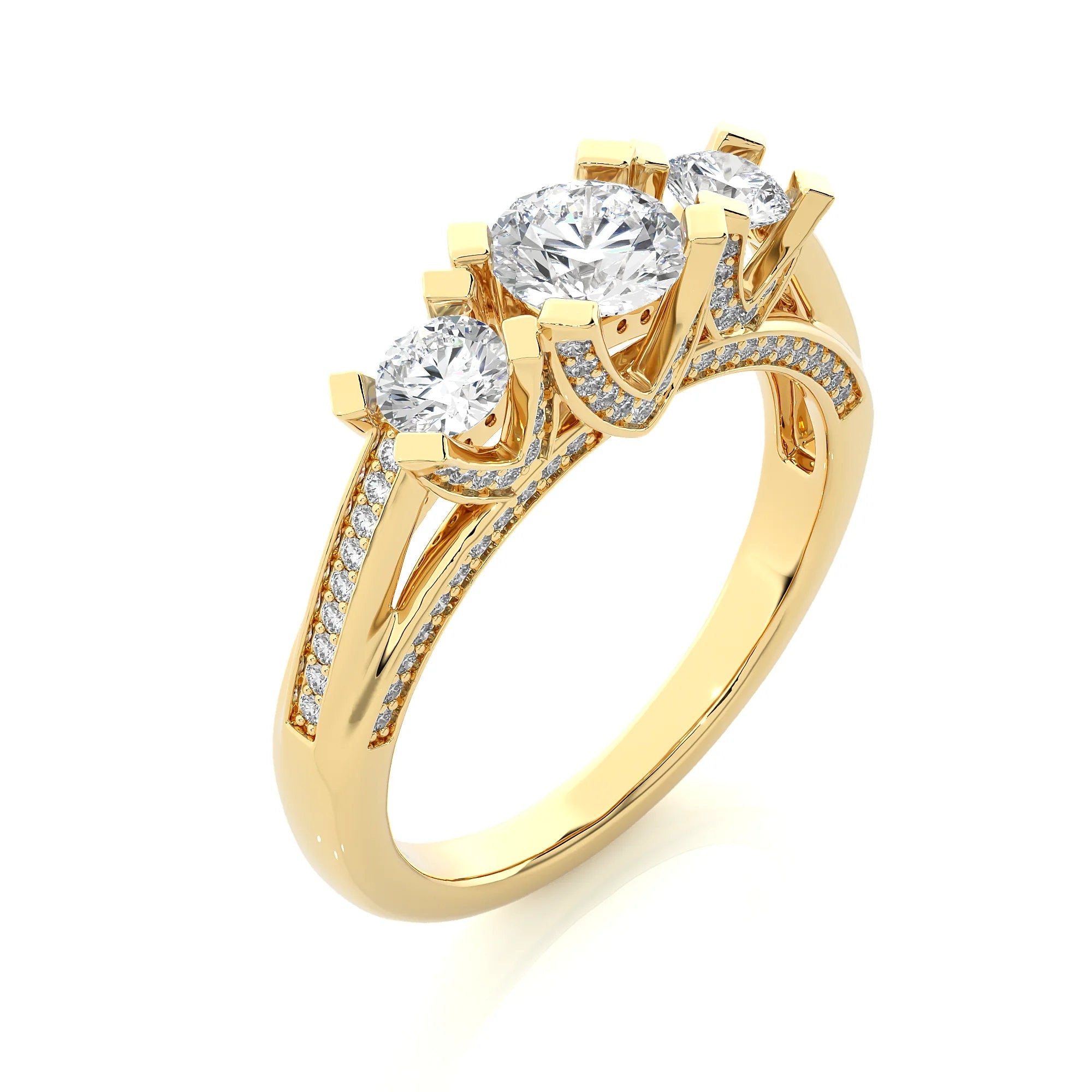 Three-Stone Wedding Ring with Accent Diamonds – IGI Certified EF VS/SI Lab-Grown Diamond Engagement Ring in 14K Real Gold