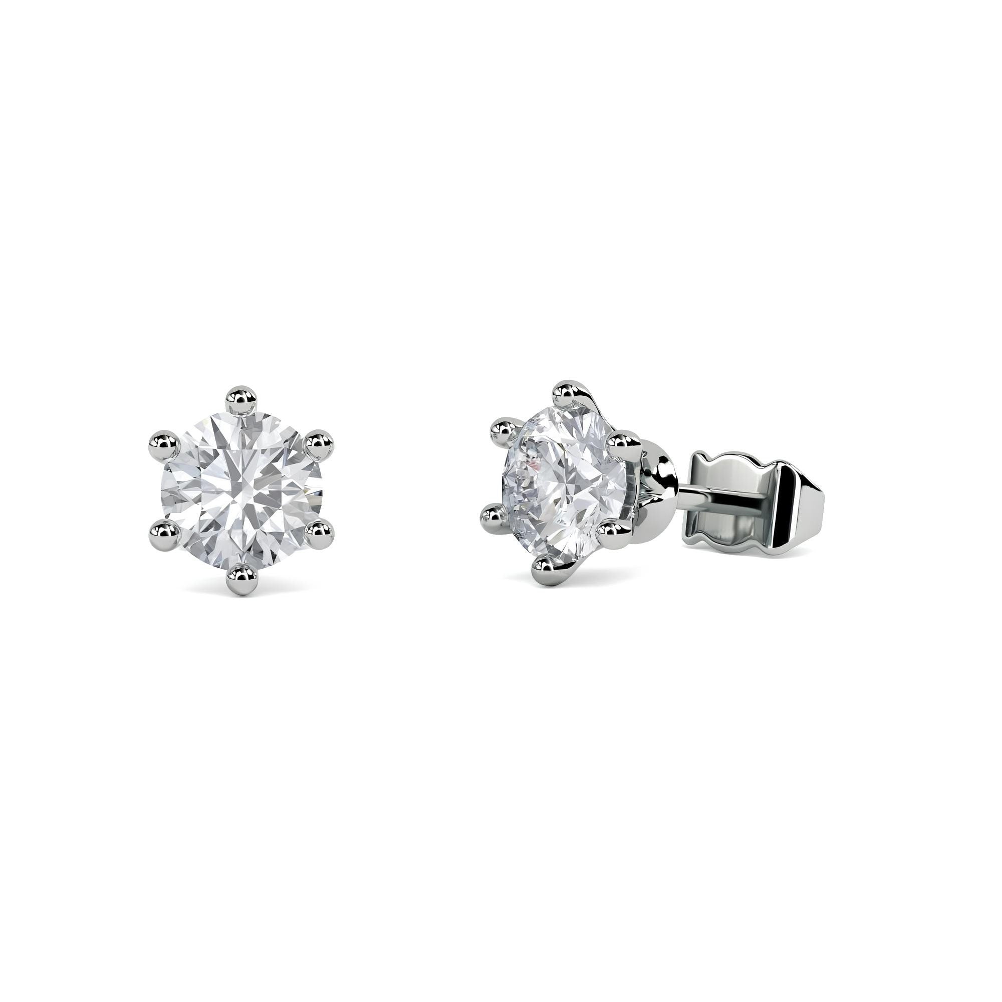 Round EF VS/SI Lab-Grown Diamond Stud Earrings 6-Prong Solitaire Design 14K Gold Push Back Earrings for Women