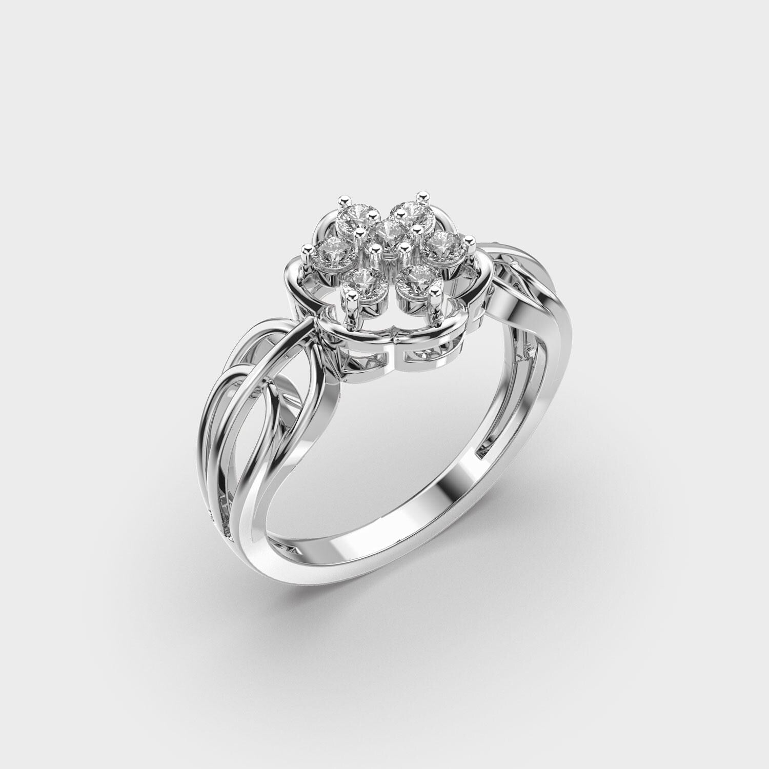 Elegant Flower Diamond Ring EF VS/SI Lab-Created Diamond Half Eternity Engagement & Wedding Band for Women in 14K Solid Gold