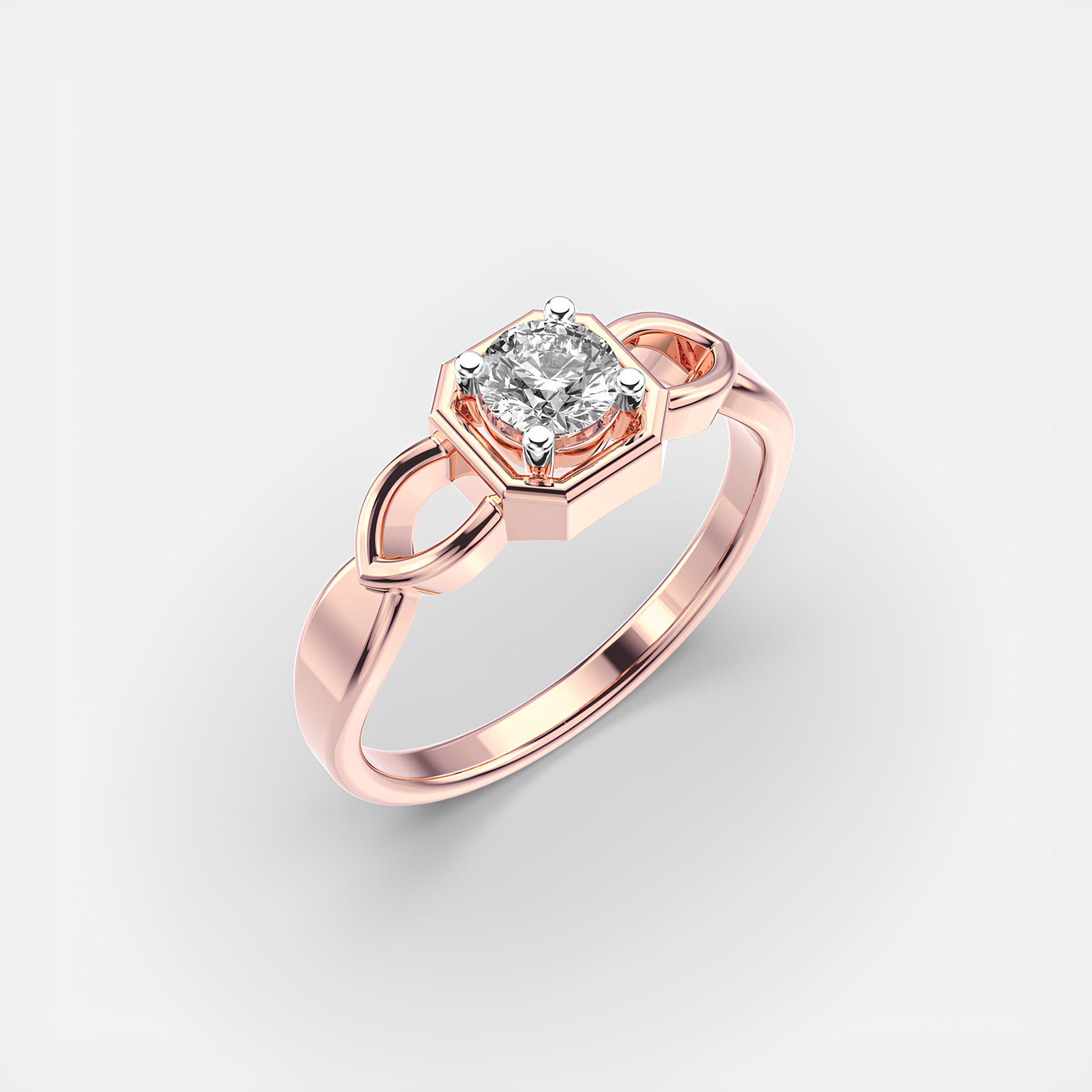 Solitaire Round EF VS/SI Lab-Grown Diamond Twisted Wedding Band – 14K Solid Gold Ring