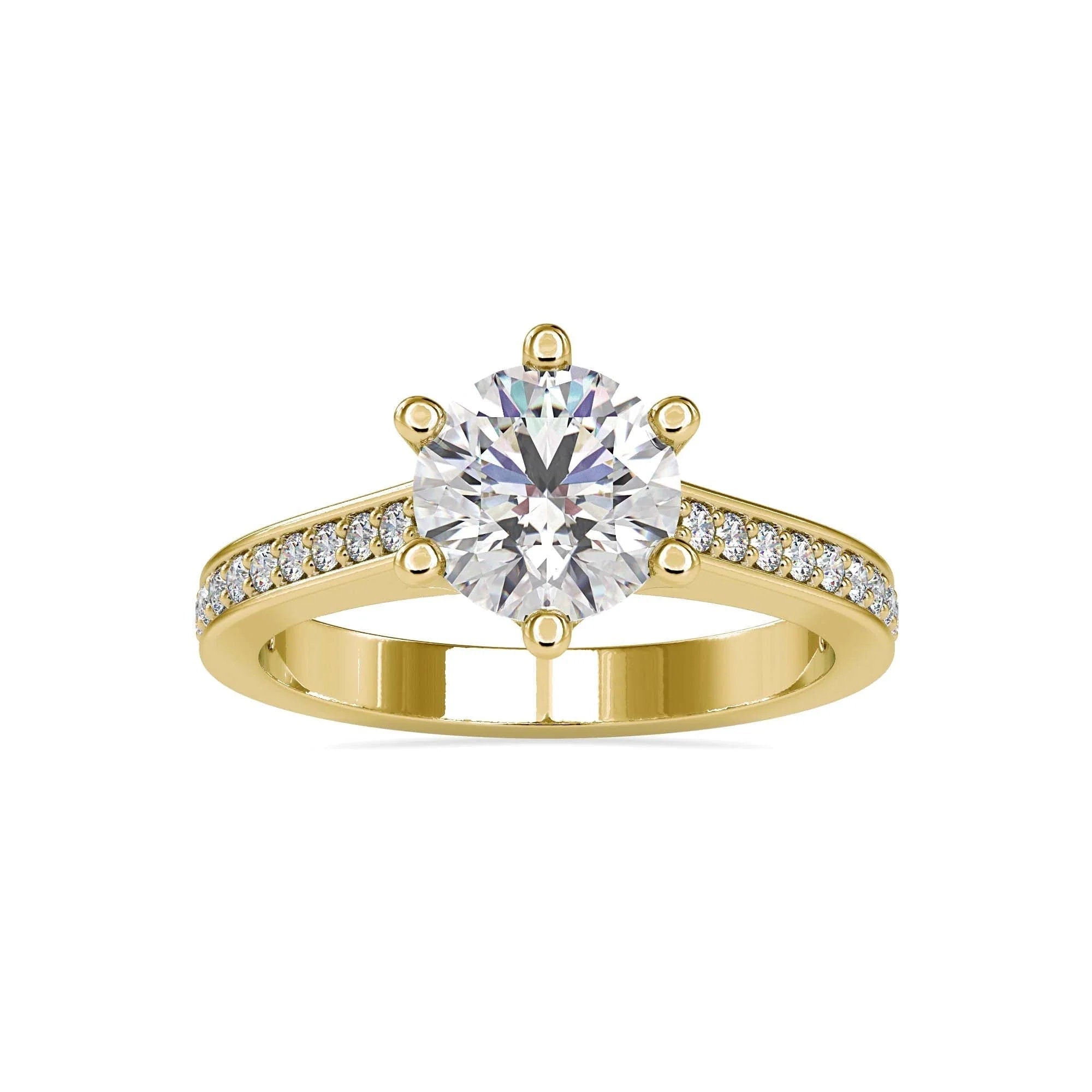 1.00 CT Certified Lab-Grown Diamond Solitaire Engagement Ring – 14K Real Gold with Pave Setting and Conflict-Free VS/SI Lab-Grown Diamonds