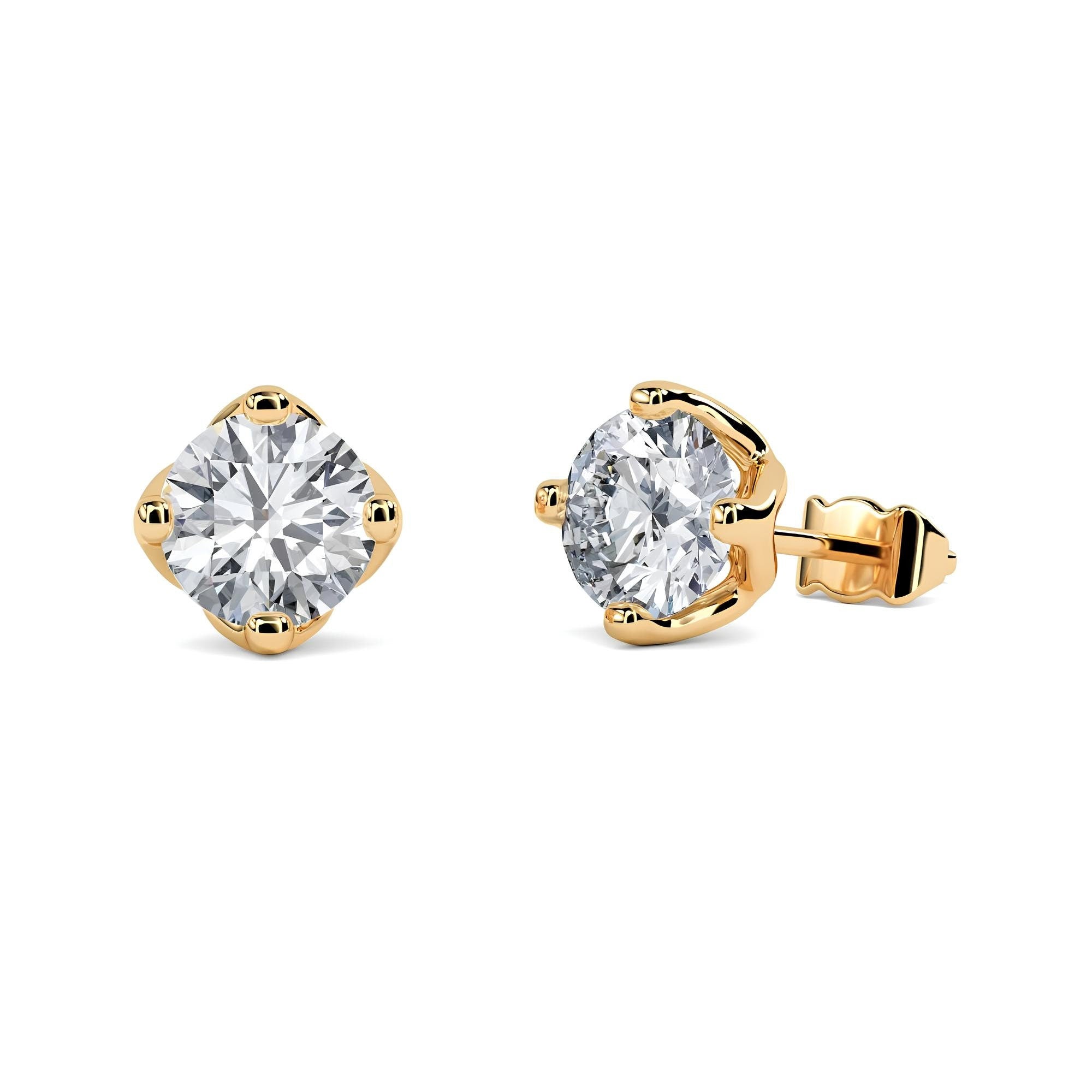 Round Lab-Grown Diamond Stud Earrings EF VS/SI Clarity 14K Gold Push Back Wedding Earrings for Women, Gifts for Her