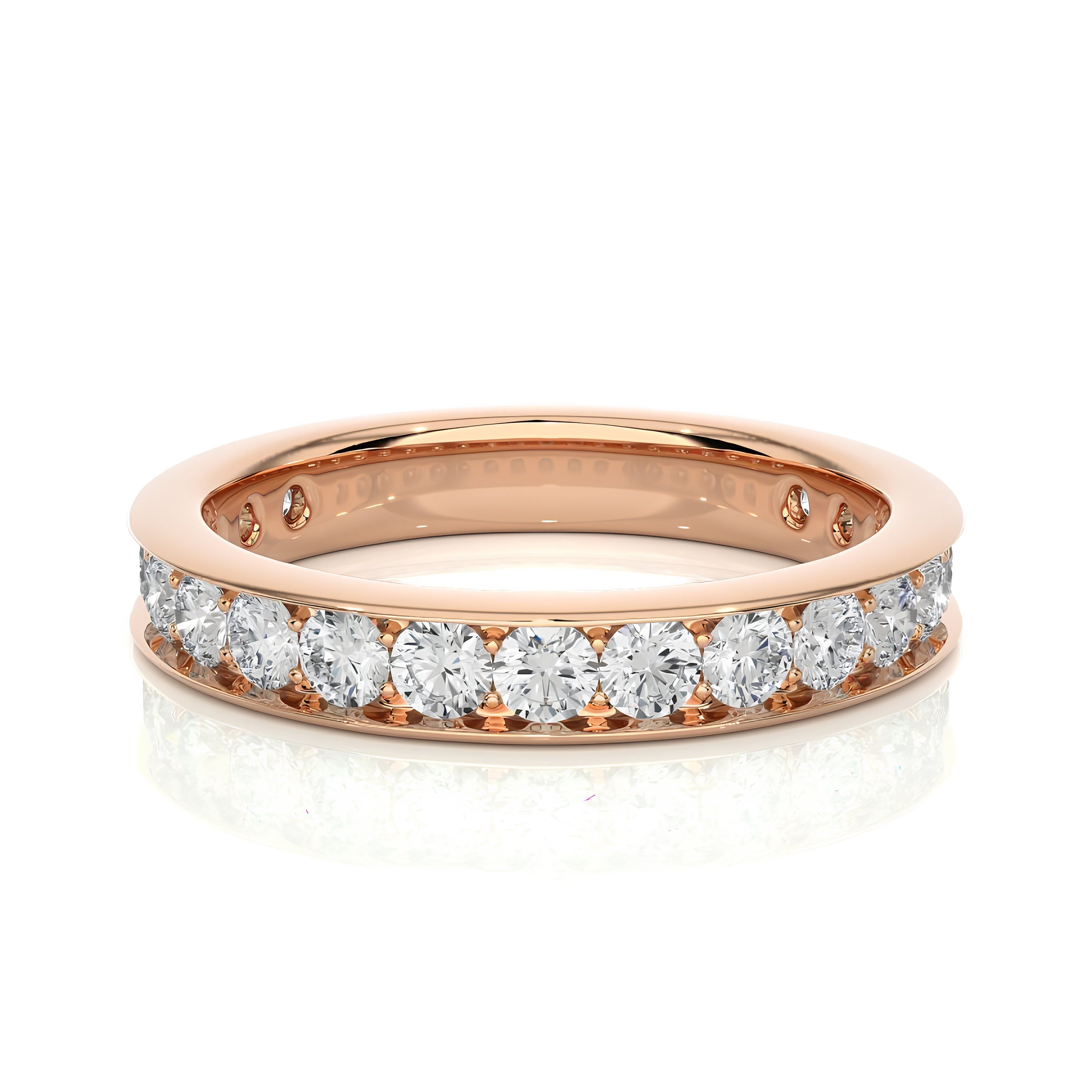 2.50MM Round Cut Colorless Lab-Grown Diamond Half Eternity Band– Channel-Set 14K Gold Matching Wedding and Stacking Ring, Bridal Set