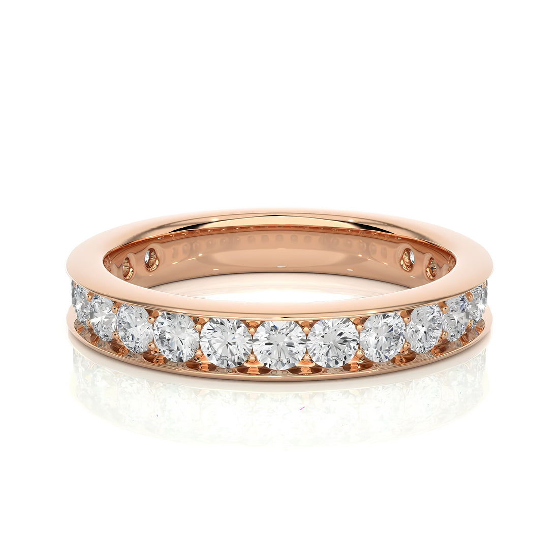 2.50MM Round Cut Colorless Lab-Grown Diamond Half Eternity Band– Channel-Set 14K Gold Matching Wedding and Stacking Ring, Bridal Set