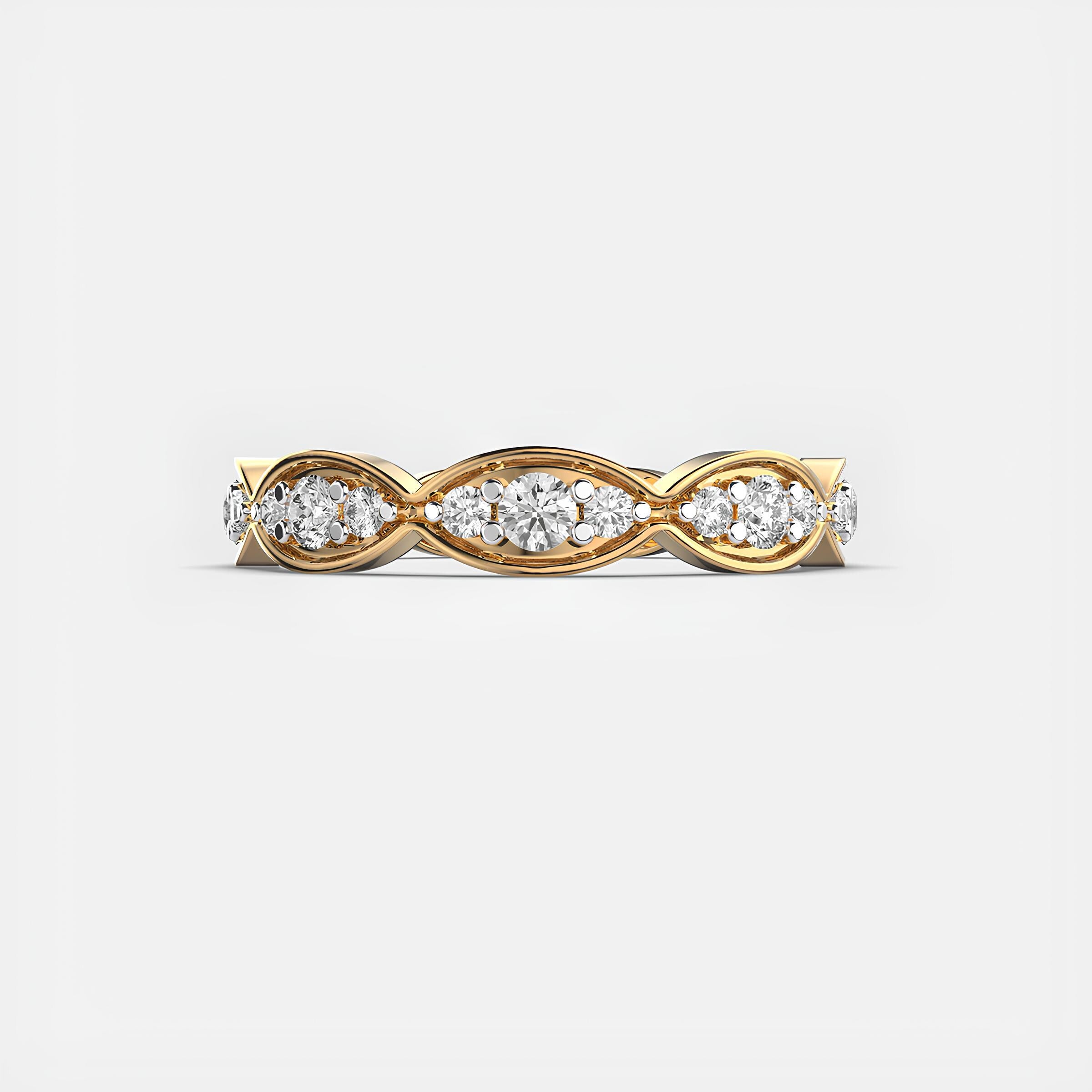 Wave Round EF VS/SI Lab Grown Diamond Full Eternity Wedding Band 14K Solid Gold