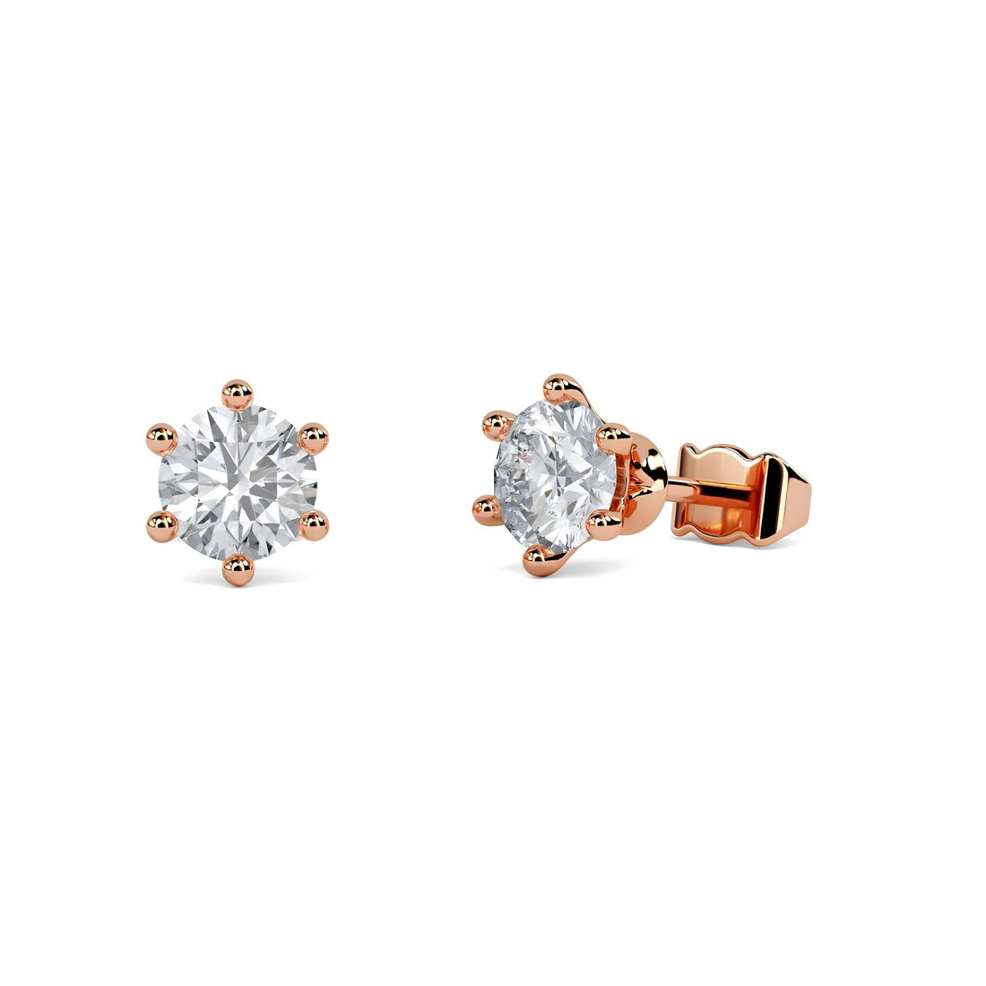 Round EF VS/SI Lab-Grown Diamond Stud Earrings 6-Prong Solitaire Design 14K Gold Push Back Earrings for Women