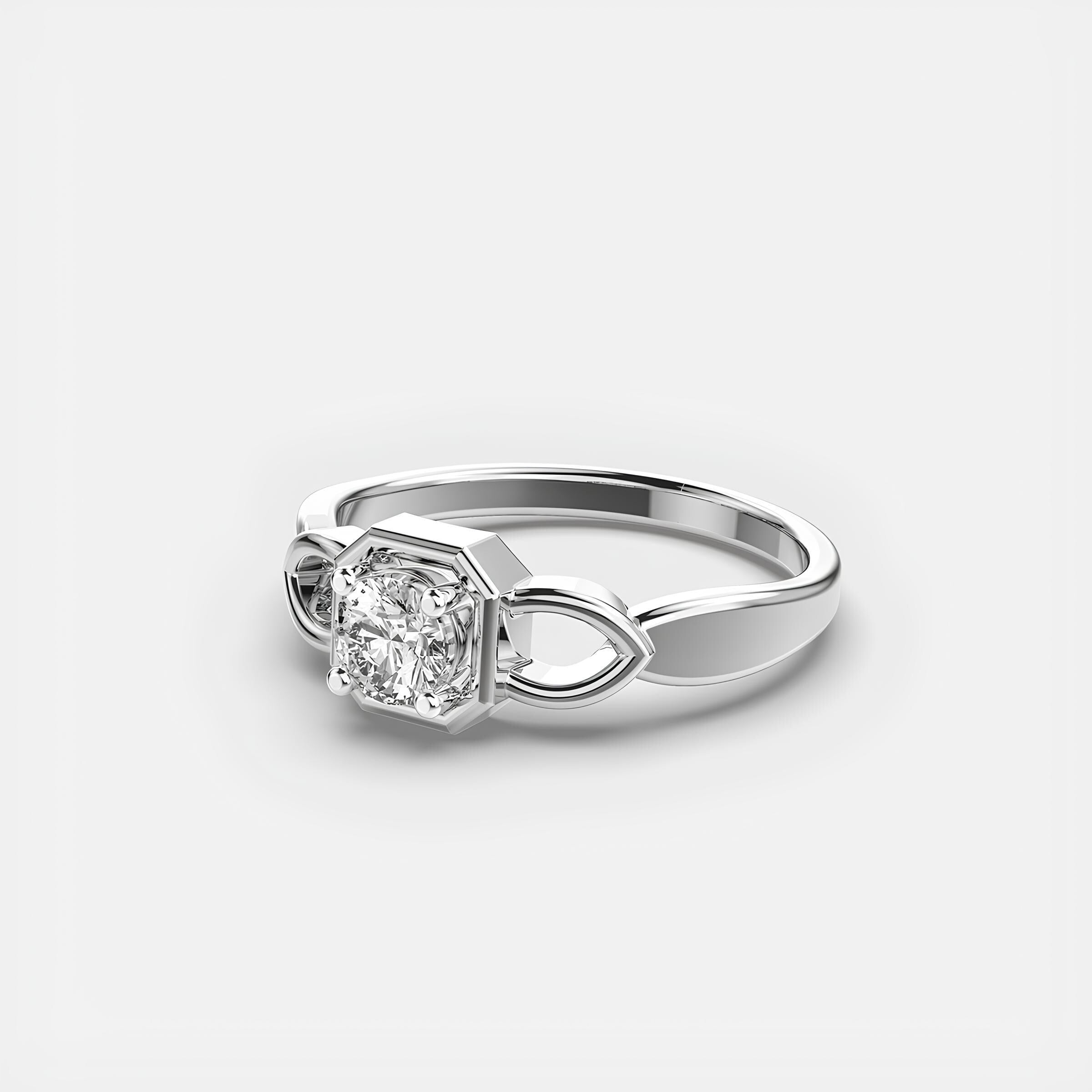 Solitaire Round EF VS/SI Lab-Grown Diamond Twisted Wedding Band – 14K Solid Gold Ring