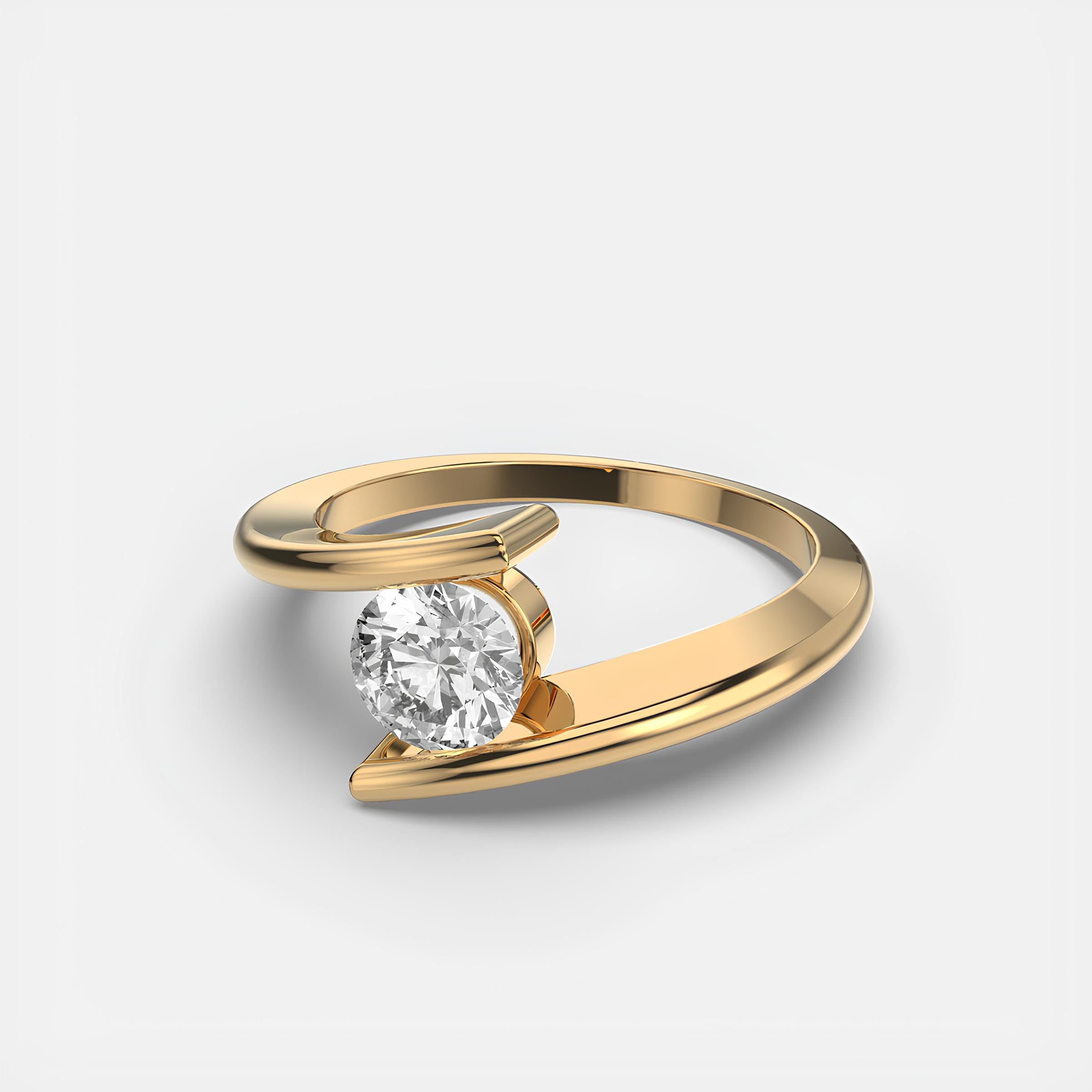 Solitaire Round Diamond Ring – EF VS/SI Lab-Created Diamond Wedding Band | Delicate 14K Solid Yellow Gold Ring