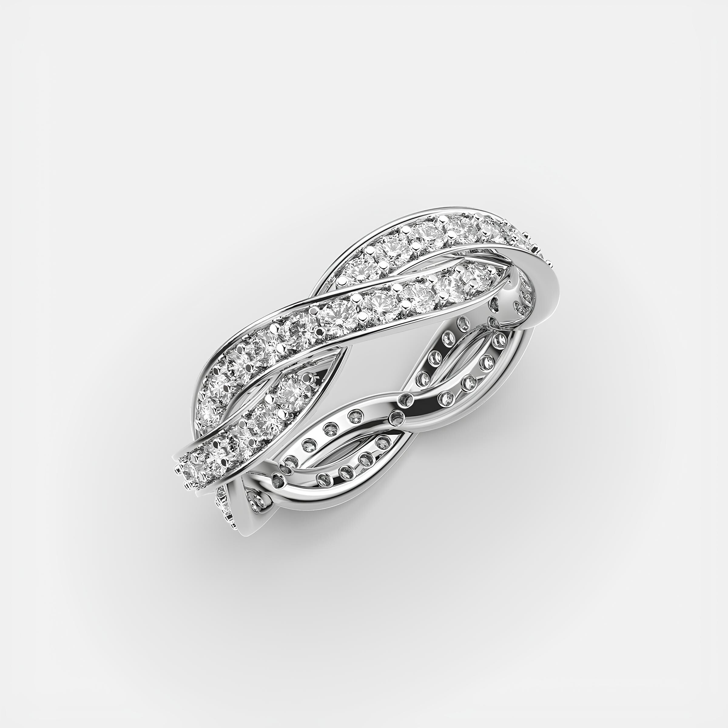 Swirling Harmony Round EF VS/SI Lab-Created Diamond Eternity Wedding Band – 14K Gold