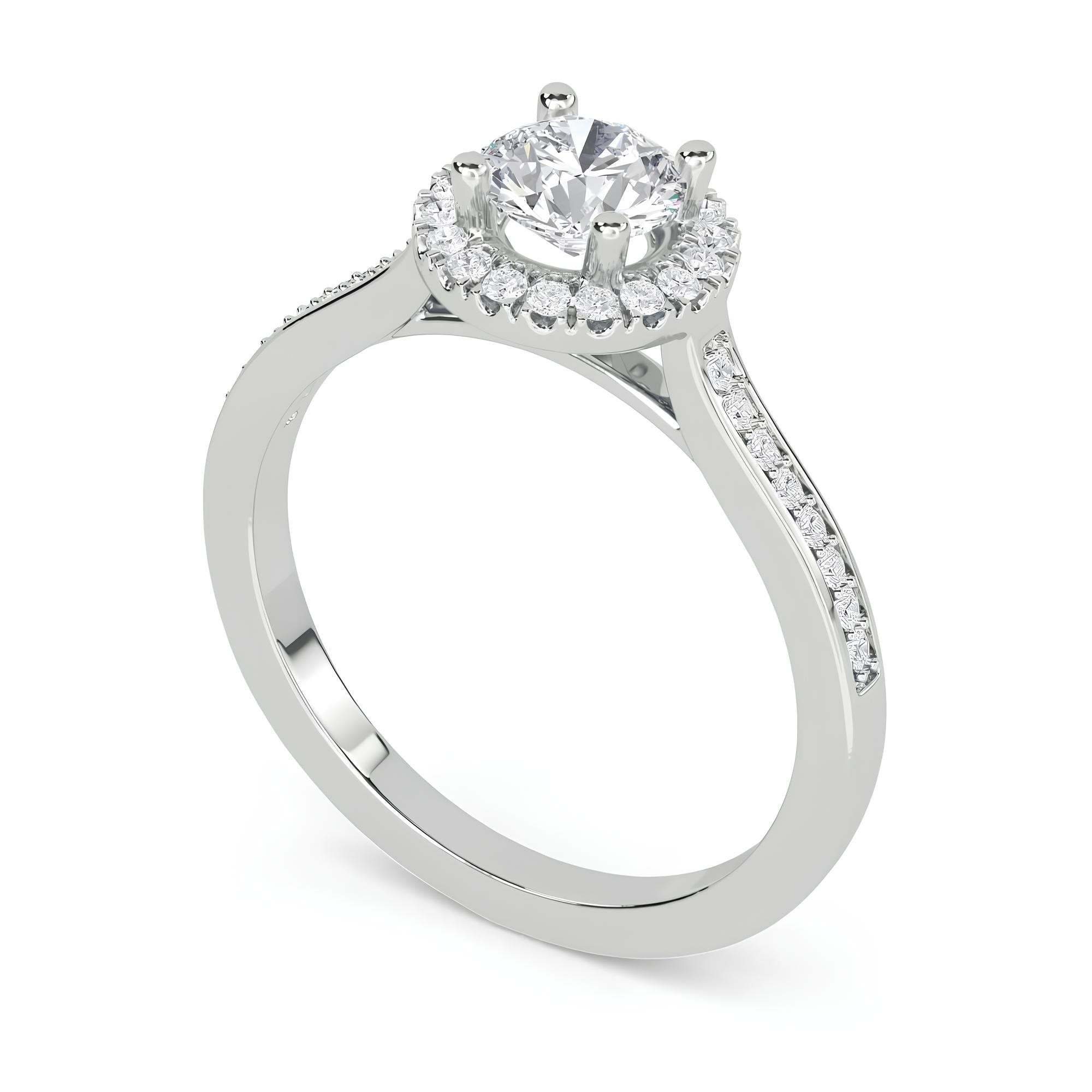 1.00 CT Round Lab Grown Diamond Halo Engagement Ring – EF VS/SI Certified Diamond in 14K Gold