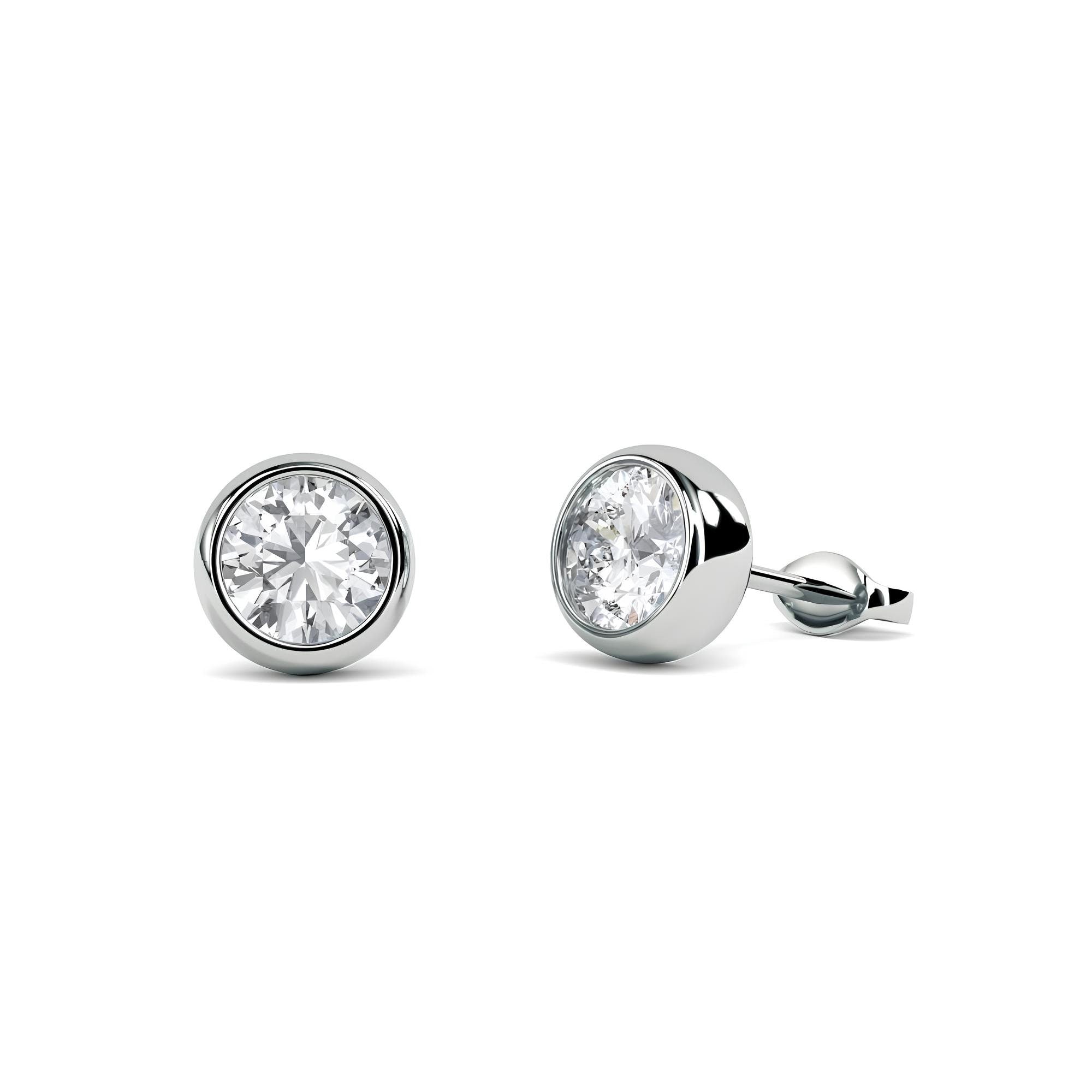 Round Cut EF VS/SI Lab-Grown Diamond Wedding Earrings Modern Bezel Set Studs in 14K Gold