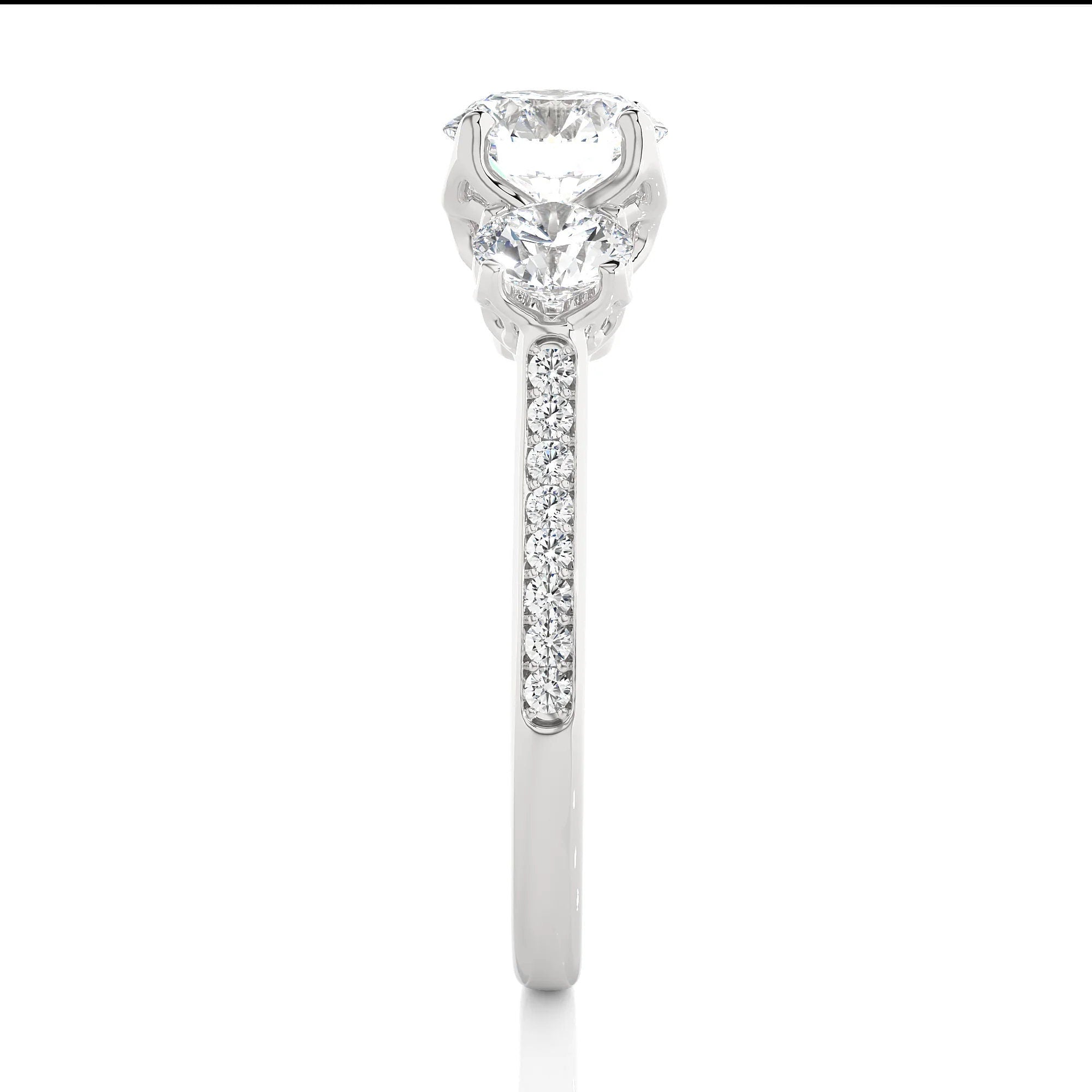 Unique Round Three-Stone Wedding Ring – IGI Certified EF VS/SI Lab-Grown Diamond Engagement Ring in 14K Real Gold