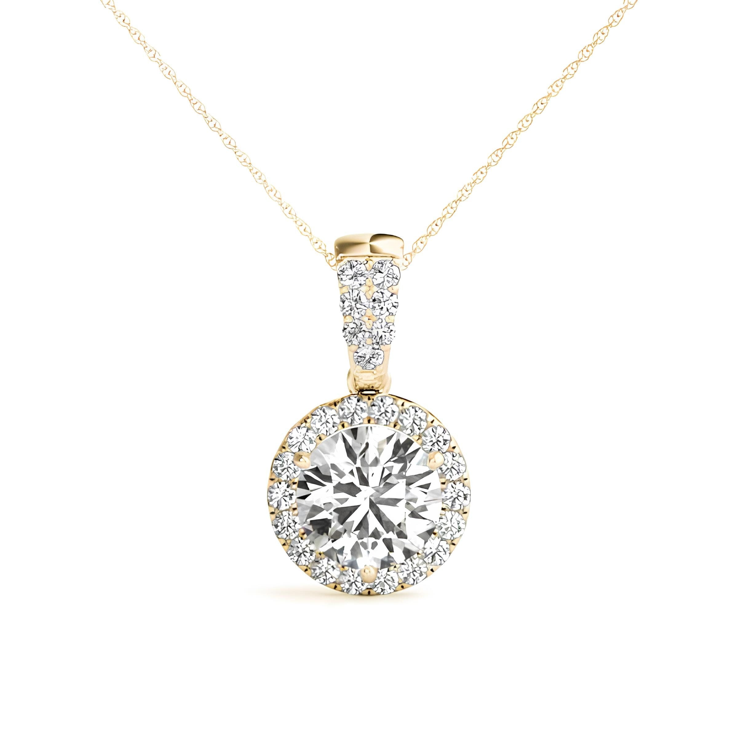 IGI Certified 1.00 Carat EF VS/SI Lab Grown Round Diamond Halo Pendant Necklace in 14K Gold