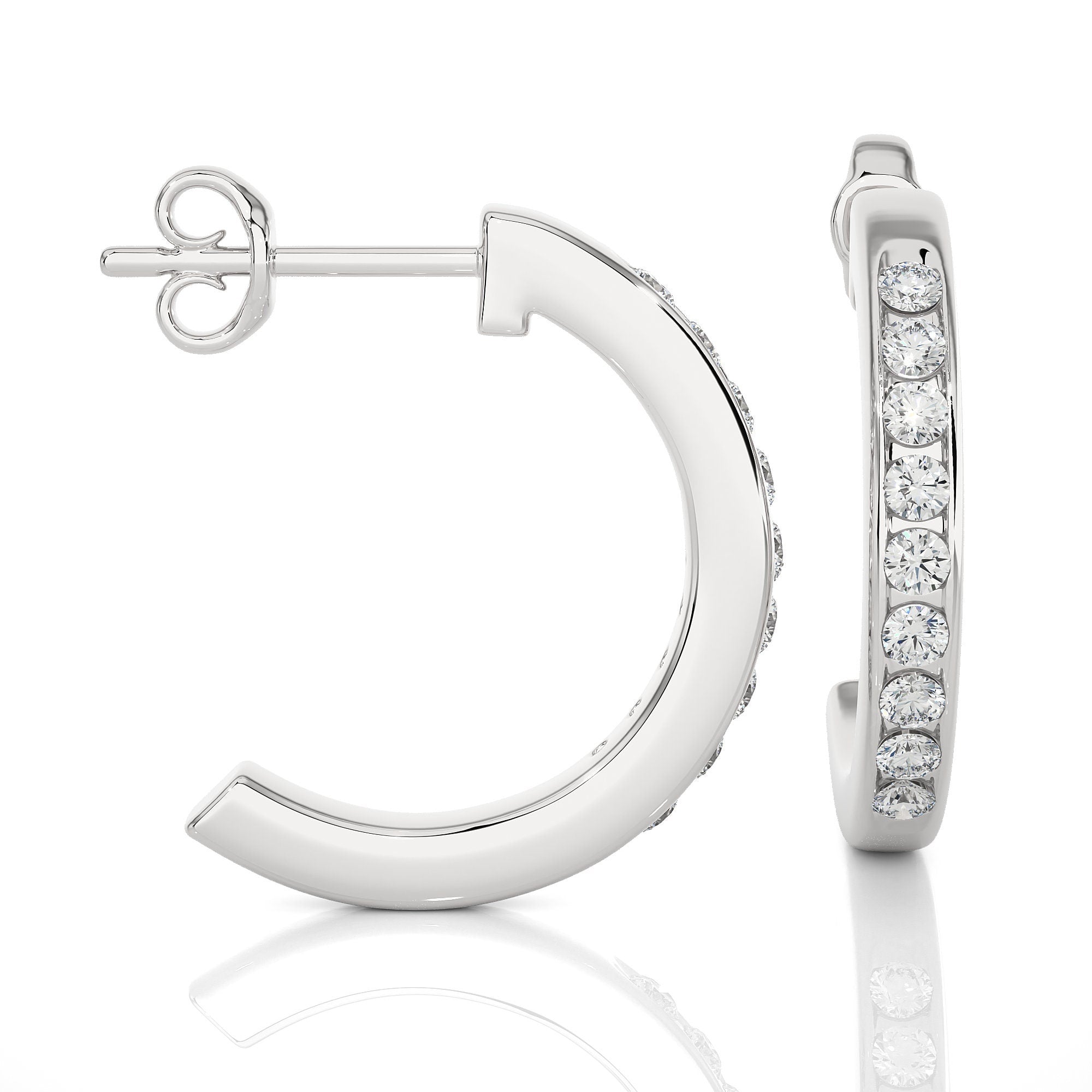 0.46 CT Round Lab-Grown Diamond Channel Set Hoop Stud Earrings 14K Gold