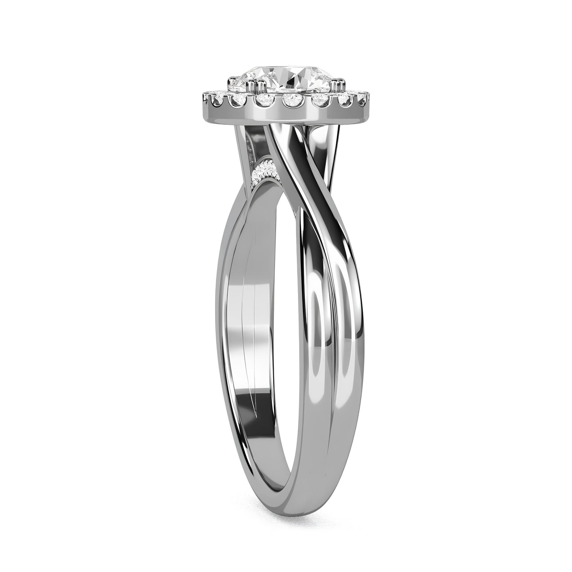 Sparkling Elegance: IGI Certified 1.00 CTW Round EF VS/SI Lab-Grown Diamond Twisted Halo Engagement Ring in 14K Solid Gold