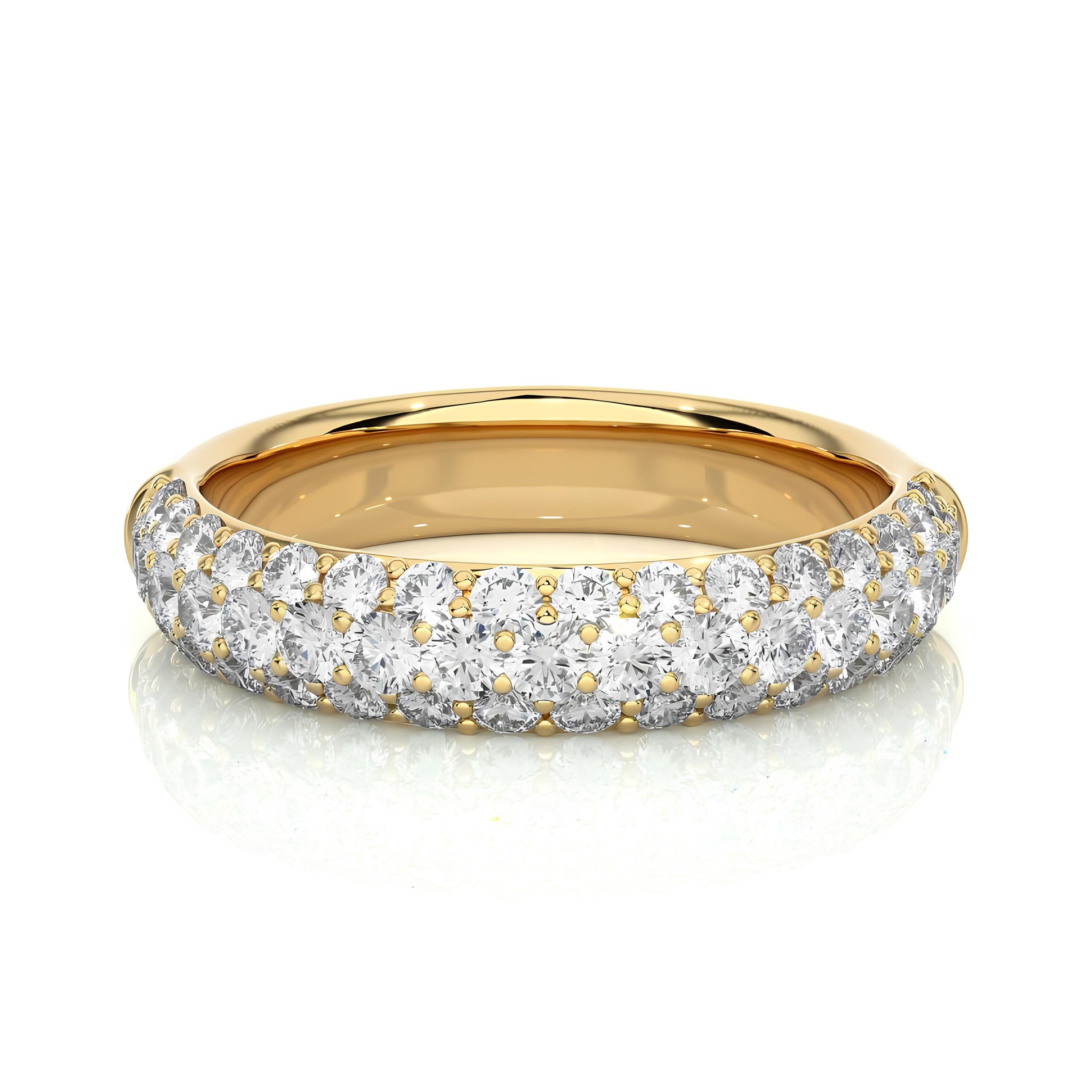 14K Yellow Gold Half Eternity 3 Row Micro Pave Wedding Band Ring by Alikediamonds