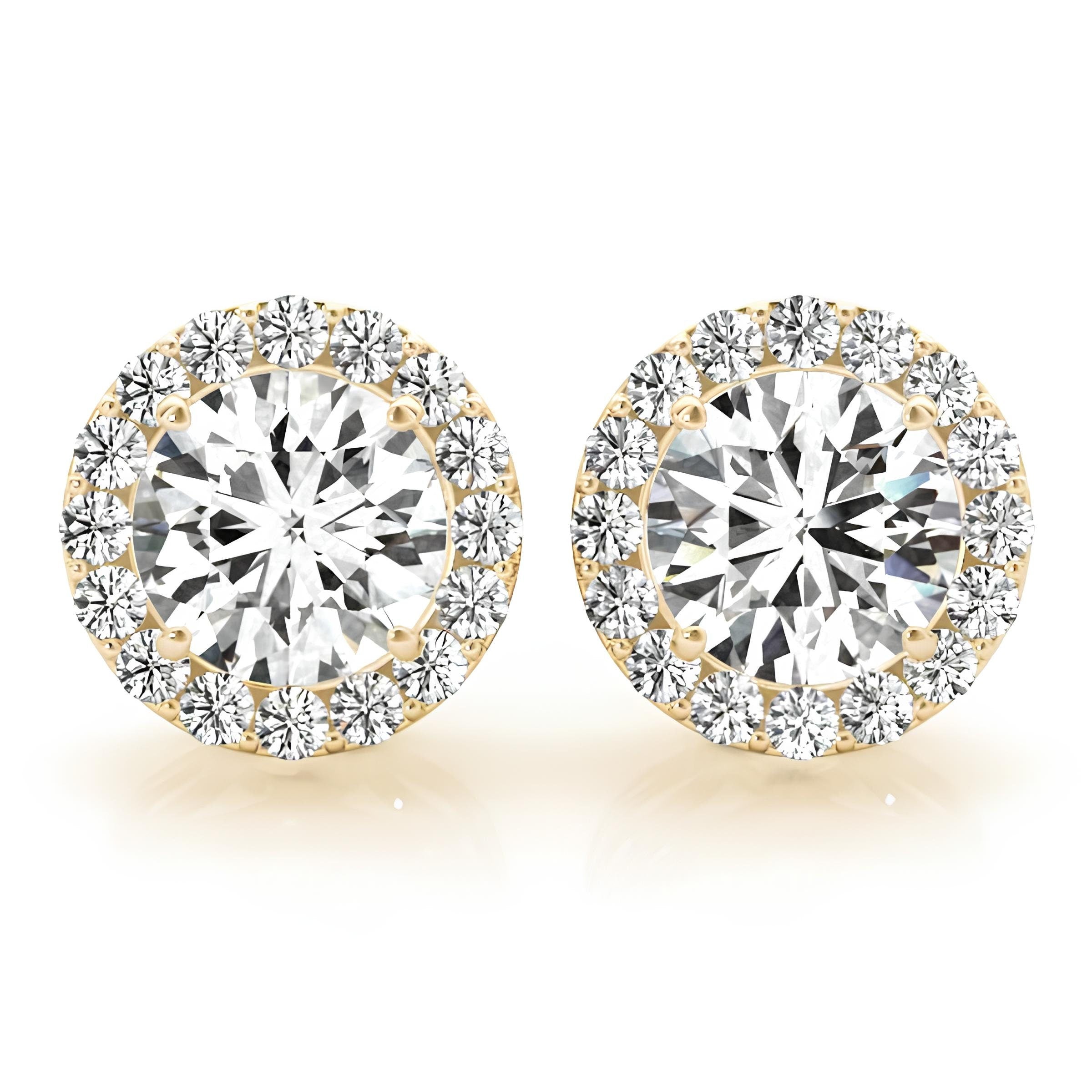 Halo Stud Earrings with 0.25–4.00 Carat Round EF VS/SI Lab-Grown Diamonds 14K Gold Diamond Studs for Women