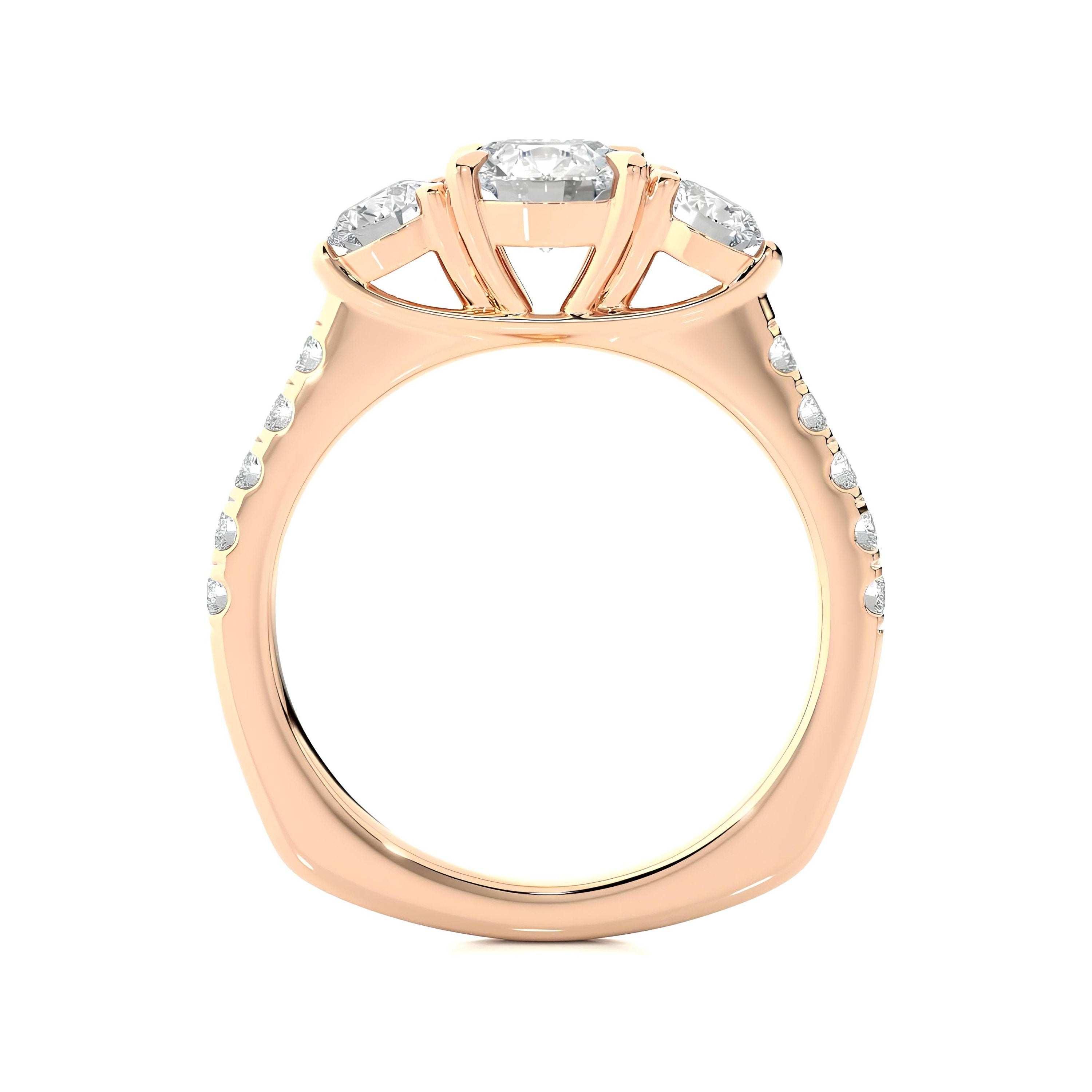 Elegant Trellis Three-Stone Diamond Wedding Ring – Ethically Sourced EF VS/SI Lab-Grown Diamonds – Perfect Engagement or Anniversary Gift in 14K Gold