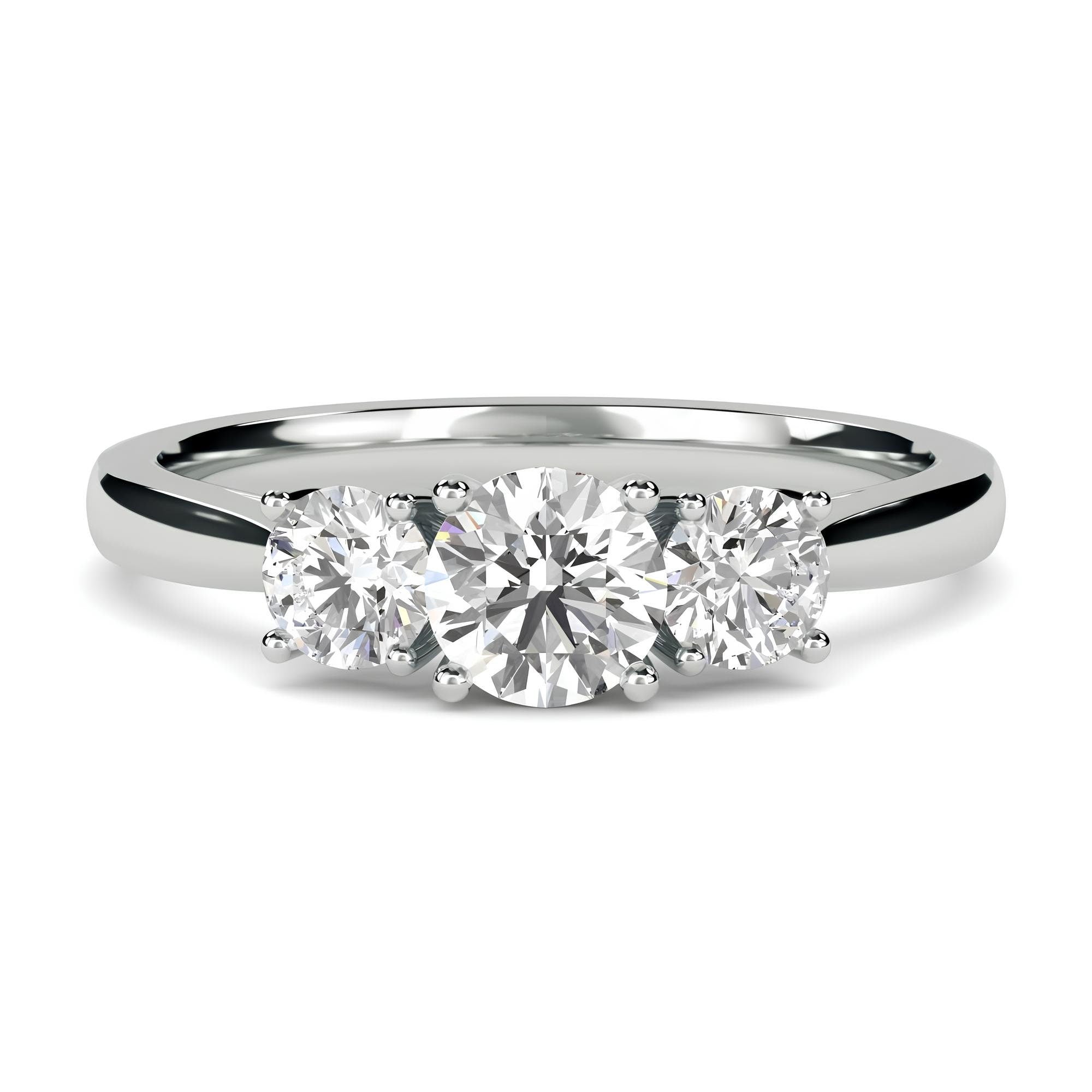 Round Three-Stone Engagement Ring – EF VS/SI Lab-Created Diamonds in 14K Gold | Promise, Wedding, or Gift Ring for Her