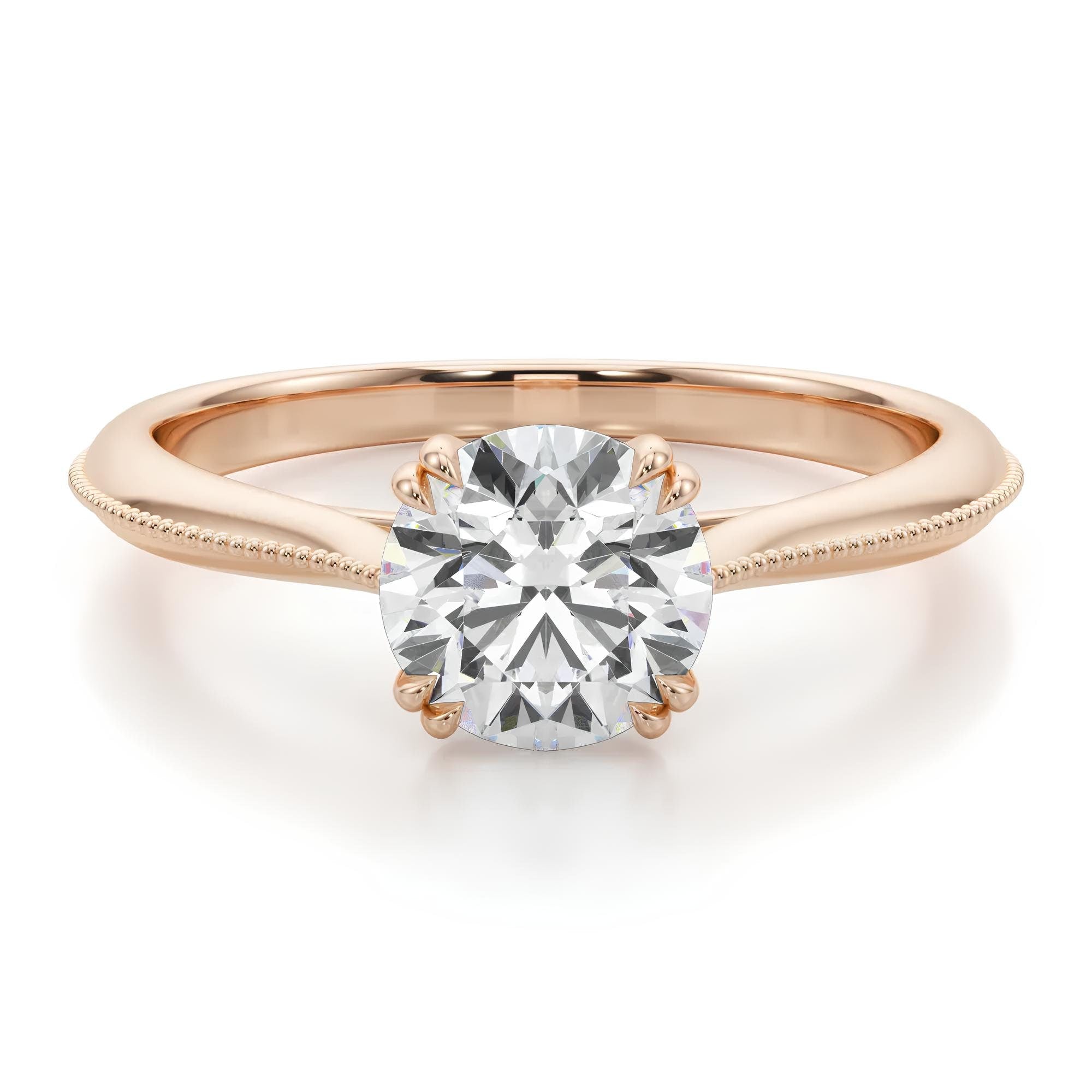 Polly Vintage Ring IGI Certified 0.25 - 2.00 Ct Lab Grown Diamond Solitaire Engagement Ring / 14K Real Gold Ring / Diamonds Wedding Rings