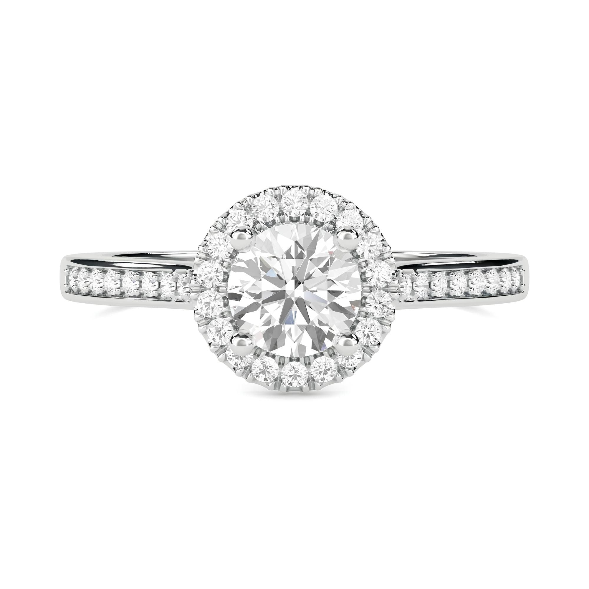 1.00 CT Round Lab Grown Diamond Halo Engagement Ring – EF VS/SI Certified Diamond in 14K Gold