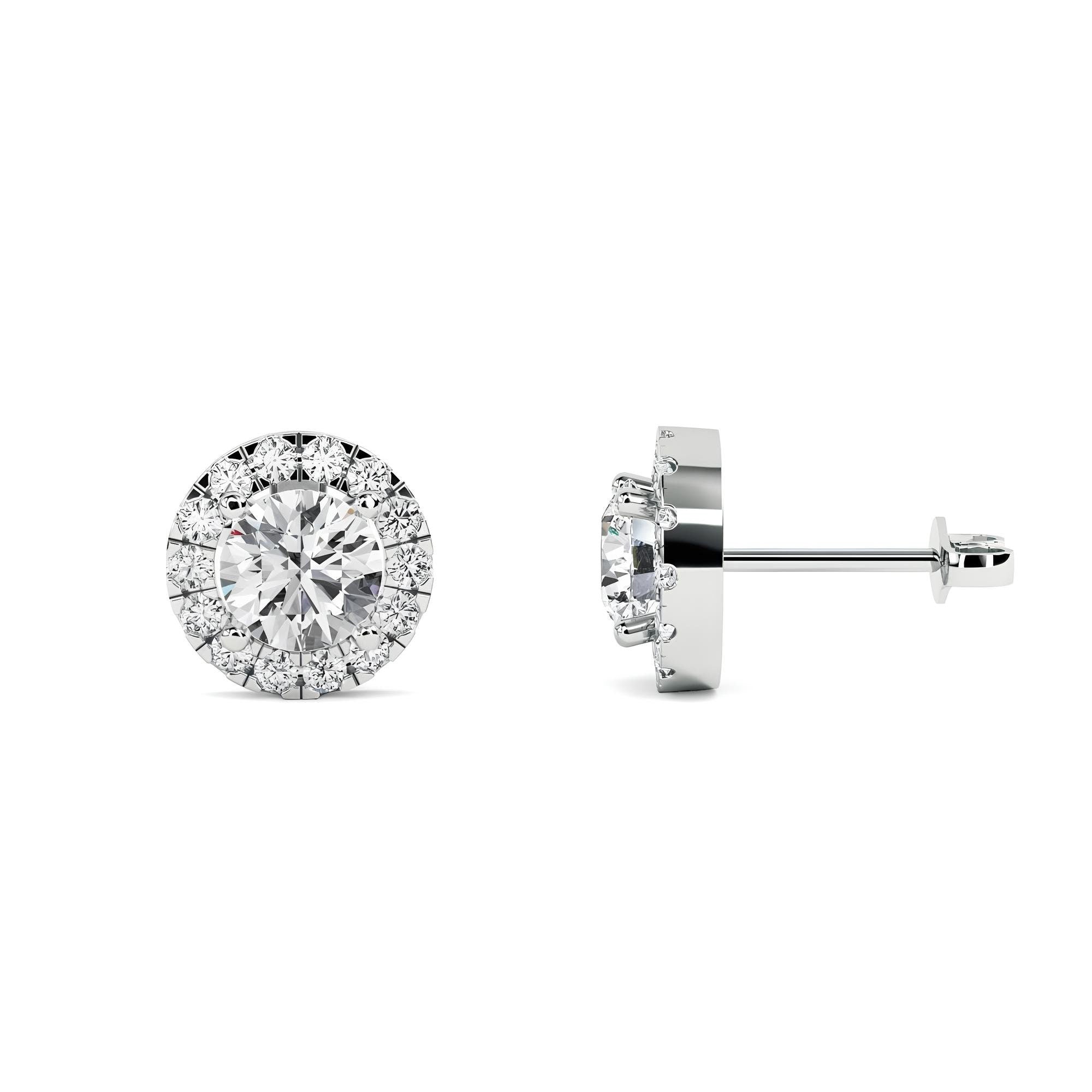 IGI Certified 0.80 CTW Round Cut Lab-Grown Diamond Stud Earrings EF VS/SI Clarity 14K Gold Halo Style Bridesmaids Earrings