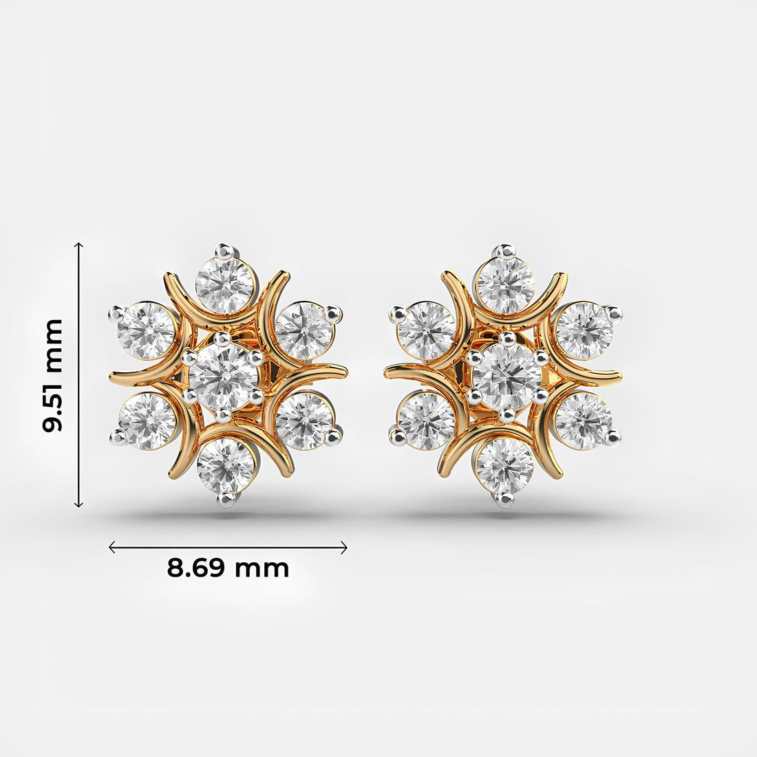 18k Solid Gold Earring / Round Diamond Star Cluster Setting Lab Grown Diamond Stud Earrings / Minimal Diamond Stud Earrings, Christmas Gift