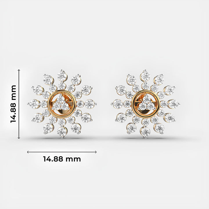 18k Solid Gold Earring / Round Diamond Dahlia Floral Cluster Lab Grown Diamond Stud Earrings / Minimal Diamond Stud Earrings, Christmas Gift