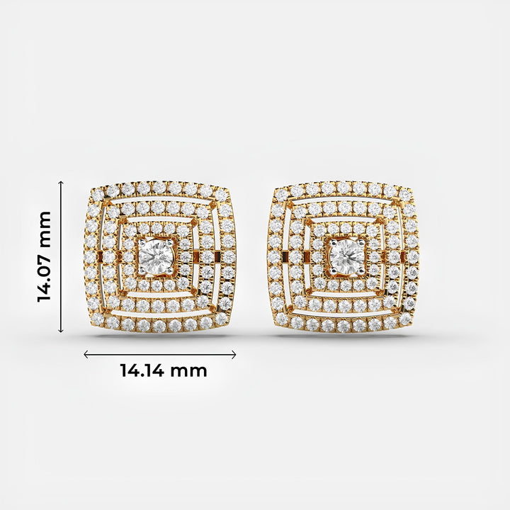 18k Solid Gold Earring / Round Maze Diamond Halo Cluster Lab Grown Diamond Stud Earrings / Minimal Diamond Stud Earrings, Christmas Gift