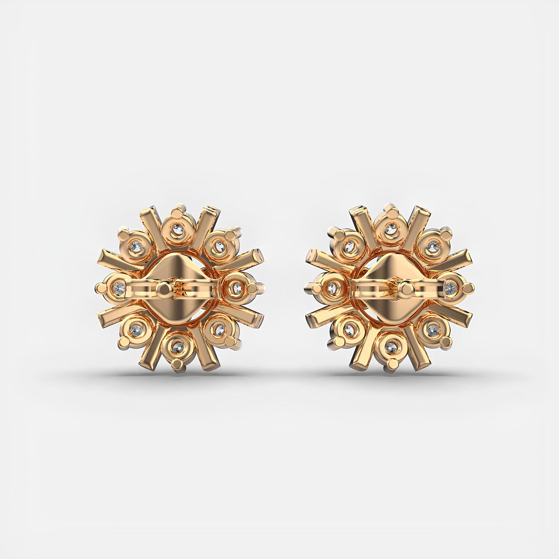 Golden Glamour Ferris Wheel Cluster Minimal Diamond Stud Earrings - 14k Gold, Lab Grown Diamonds, Elegant and Versatile for all Occasions