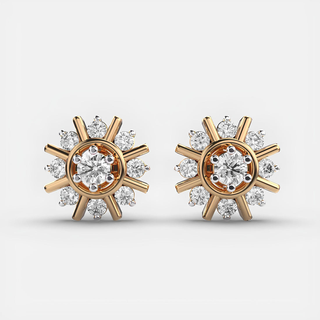 Golden Glamour Ferris Wheel Cluster Minimal Diamond Stud Earrings - 14k Gold, Lab Grown Diamonds, Elegant and Versatile for all Occasions