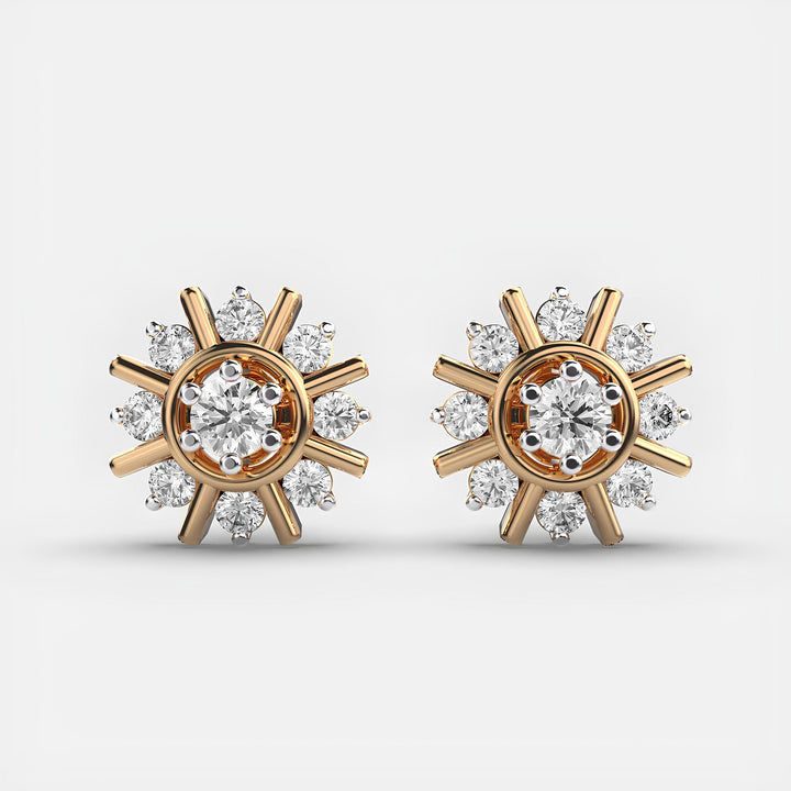 Golden Glamour Ferris Wheel Cluster Minimal Diamond Stud Earrings - 14k Gold, Lab Grown Diamonds, Elegant and Versatile for all Occasions