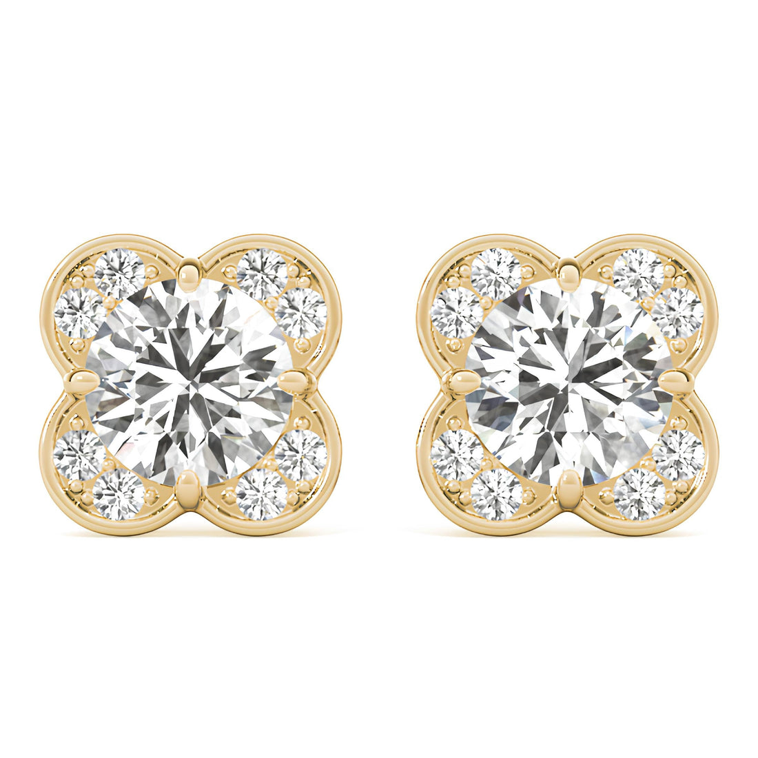 Elegant 1.00 Carat Solid Gold Halo Butterfly Diamond Stud Earrings - Luxurious Lab Grown Diamond Studs for a Sweet and Professional Look