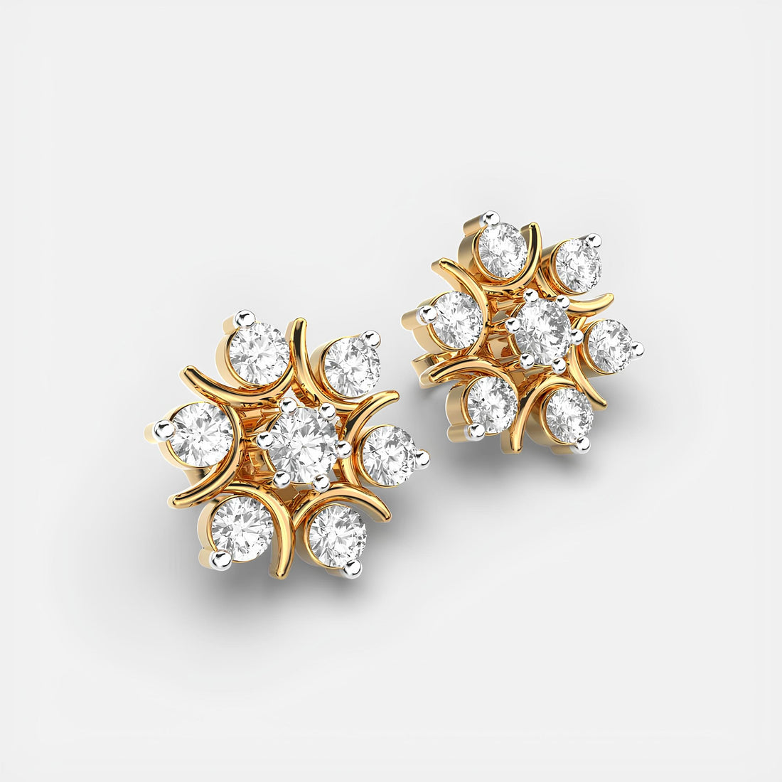 18k Solid Gold Earring / Round Diamond Star Cluster Setting Lab Grown Diamond Stud Earrings / Minimal Diamond Stud Earrings, Christmas Gift