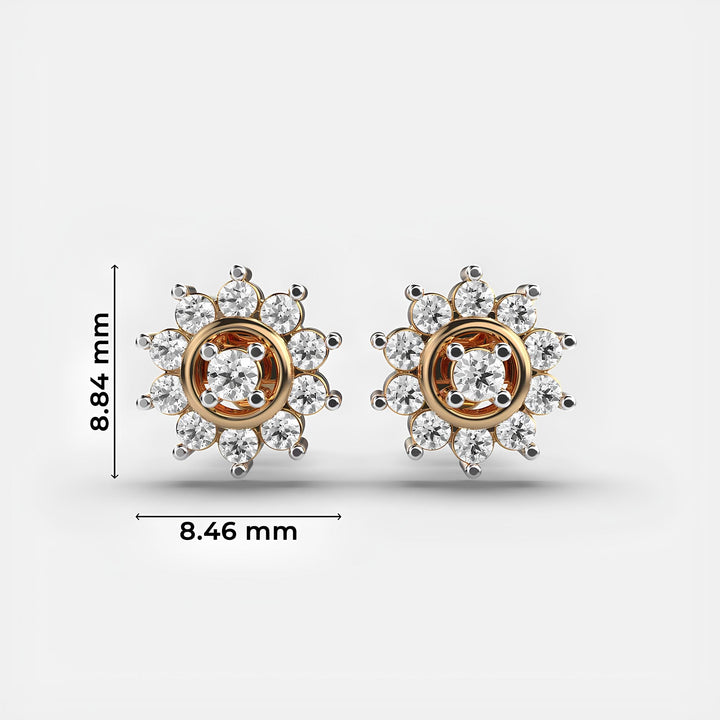 18k Solid Gold Earring / Round Diamond Star Cluster Flower Lab Grown Diamond Stud Earrings / Minimal Diamond Stud Earrings, Christmas Gift