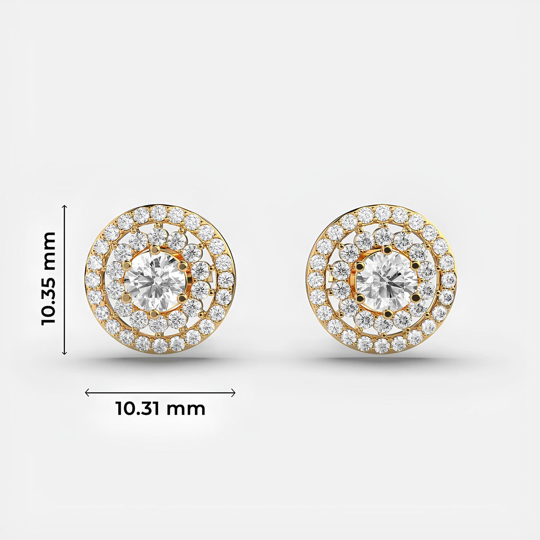 18k Solid Gold Earring / Round Diamond Double Halo Cluster Lab Grown Diamond Stud Earrings / Minimal Diamond Stud Earrings, Christmas Gift