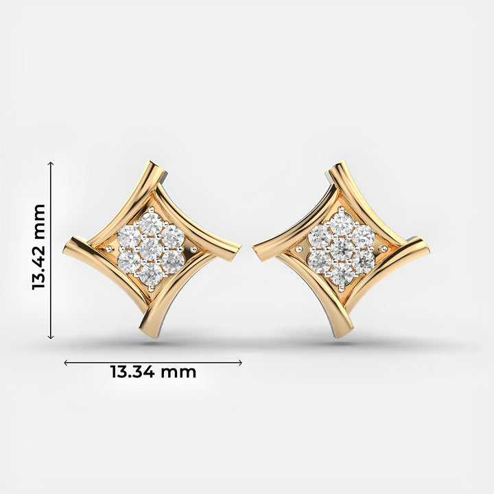 18K Solid Gold Earring / Lab Grown Contemporary Round Diamond Cluster Stud Earrings / Minimal Diamond Stud Earrings, Christmas Gift