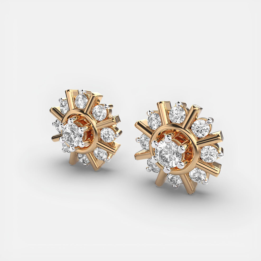 Golden Glamour Ferris Wheel Cluster Minimal Diamond Stud Earrings - 14k Gold, Lab Grown Diamonds, Elegant and Versatile for all Occasions