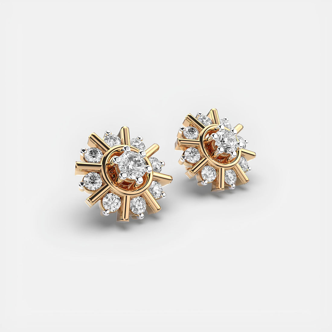 Golden Glamour Ferris Wheel Cluster Minimal Diamond Stud Earrings - 14k Gold, Lab Grown Diamonds, Elegant and Versatile for all Occasions